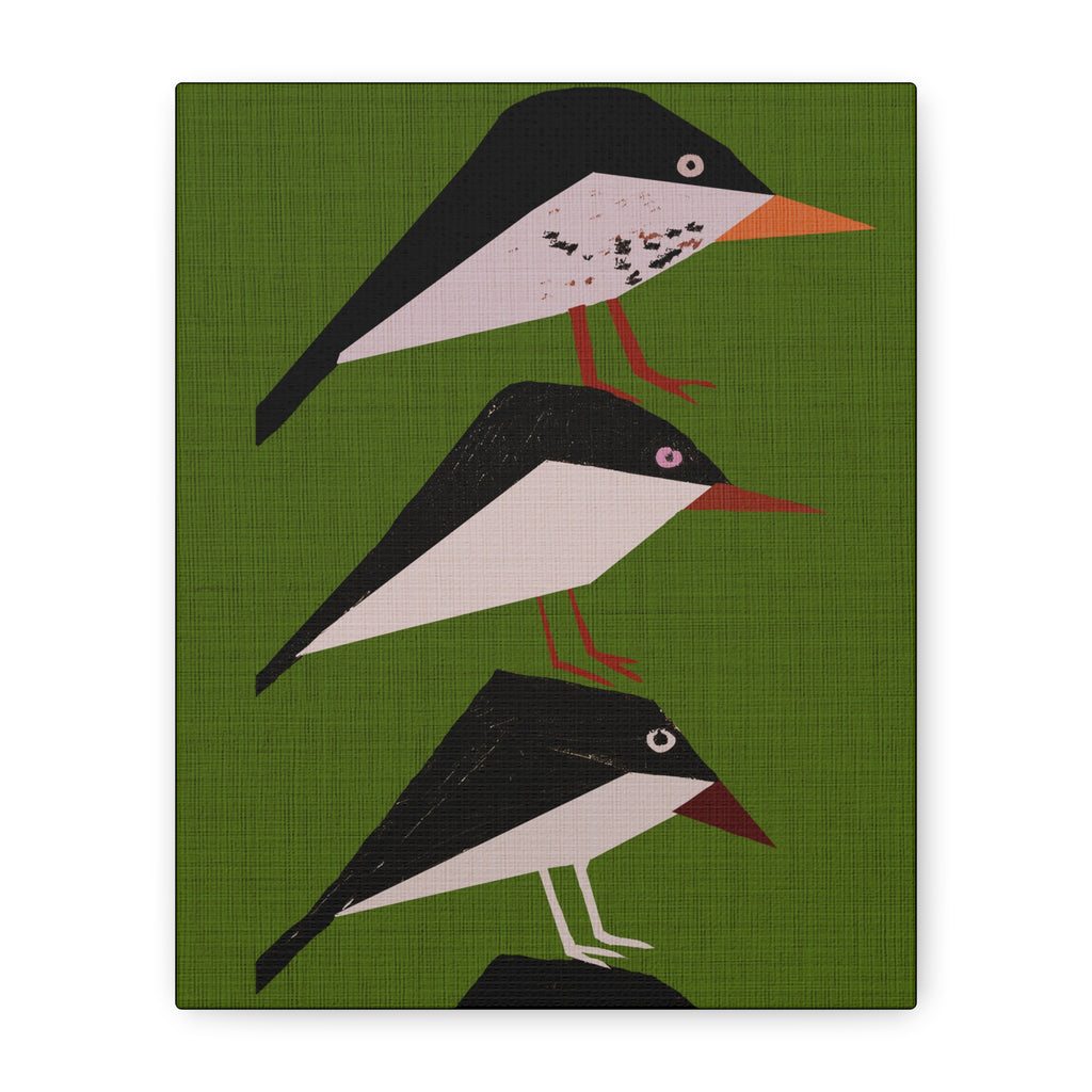 Midwest Modern Retro Stack of Birds In Green Art Print  - Matte Canvas, Stretched, 1.25"