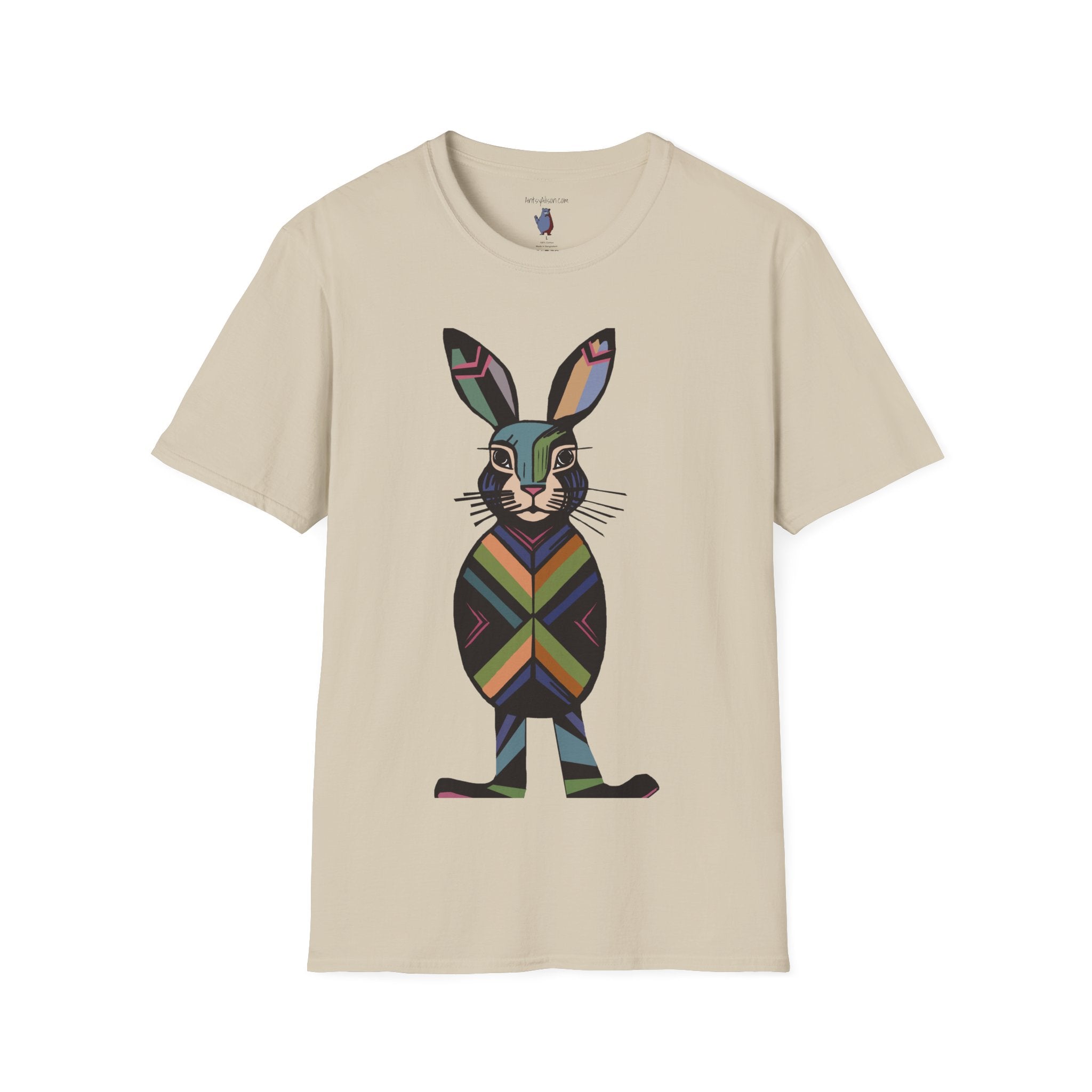 Striped Standing Bunny Rabbit - 100% Cotton T-Shirt