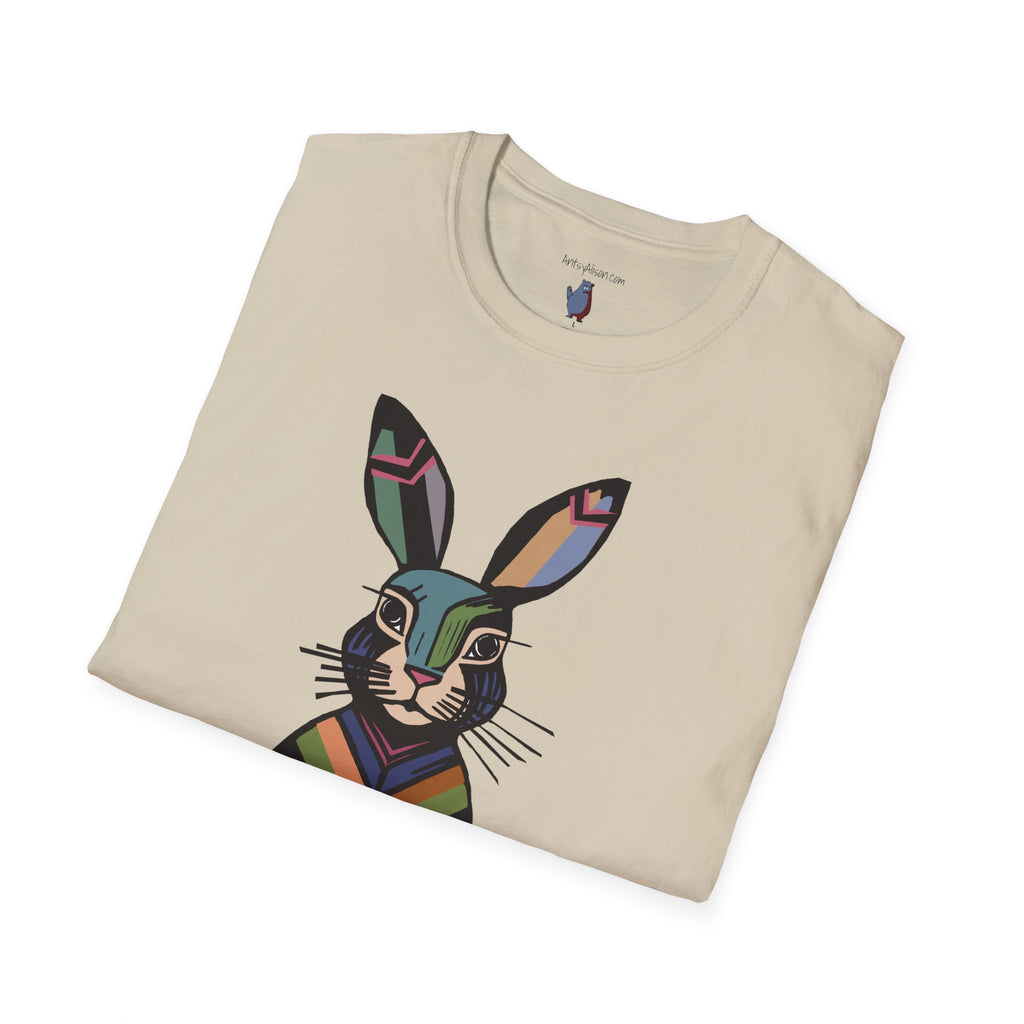 Striped Standing Bunny Rabbit - 100% Cotton T-Shirt
