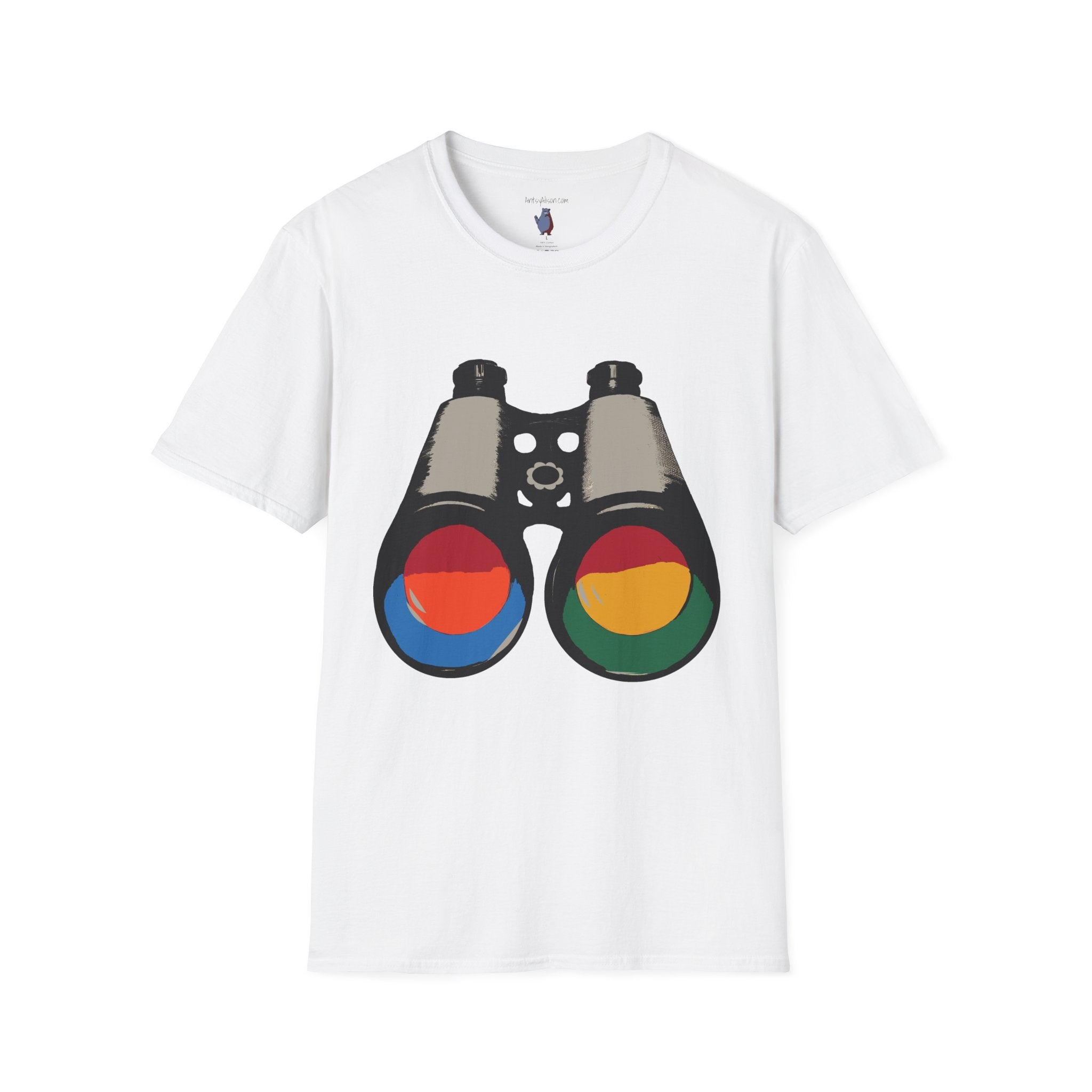 Midwest Modern Pop Art Binoculars Graphic Art Tee - 100% Cotton T-Shirt