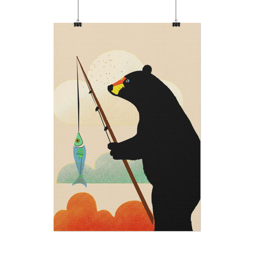 Fishing Bear with Catch Art Print Rolled Poster | Fishing, Bears