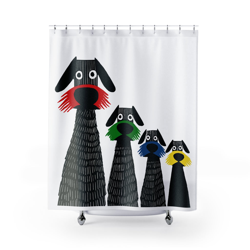Retro Inspired Wide Eyed Dogs Shower Curtain Primary Colors