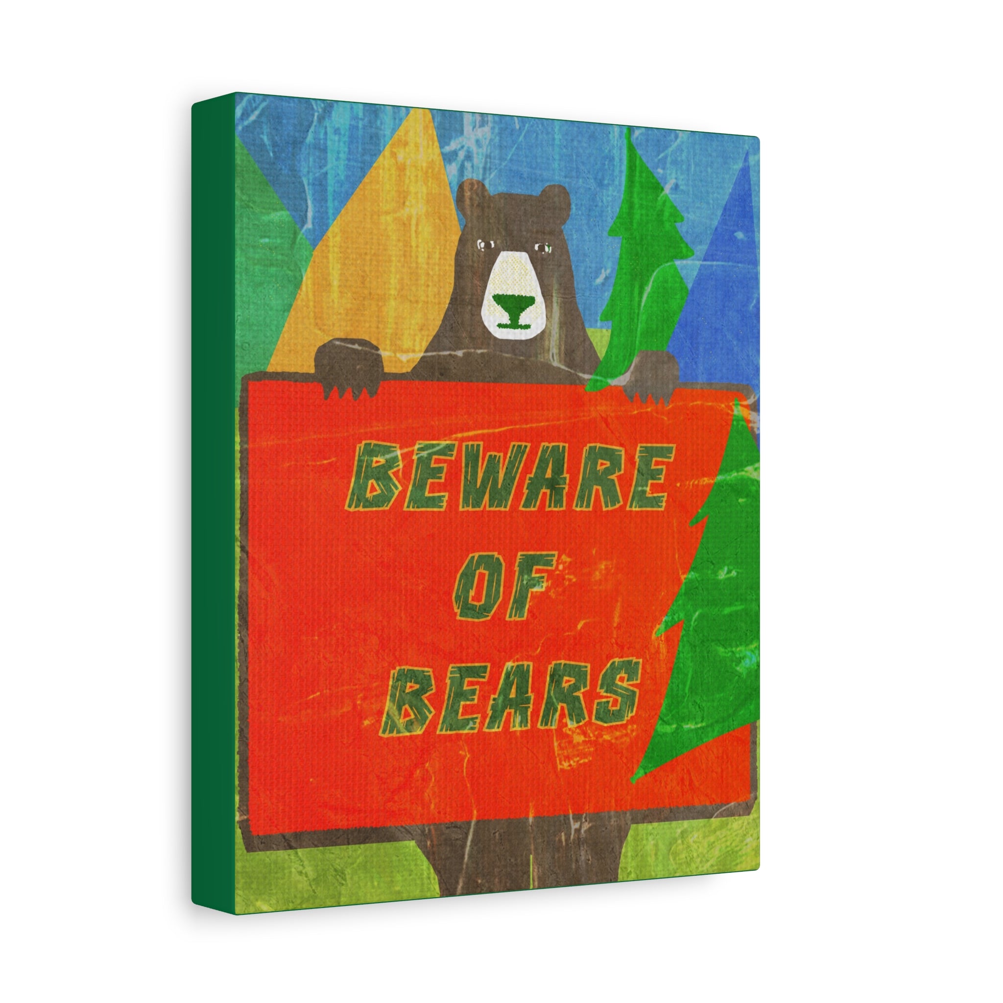 Midwest Modern Campy Beware of Bears Sign  Art Print - Matte Canvas, Stretched, 1.25" -  home decor, wall art, camp, cabin, cottage