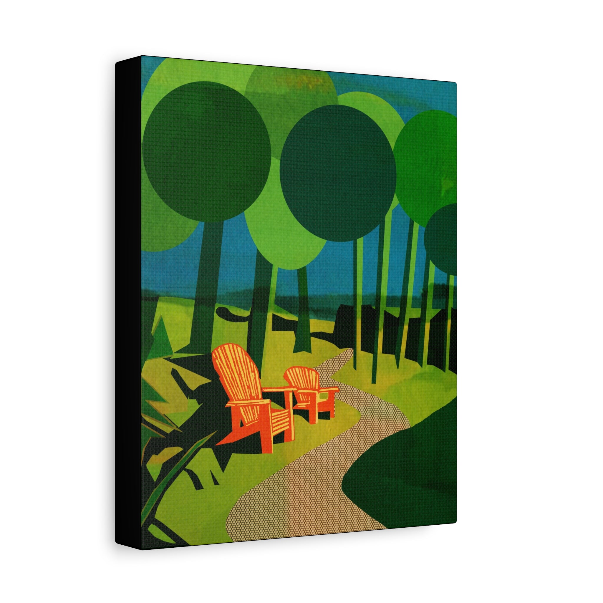 Midwest Modern Camp Adirondack Chairs Art Print - Matte Canvas, Stretched, 1.25" -  home decor, wall art, camp, cabin, cottage, nature, trails