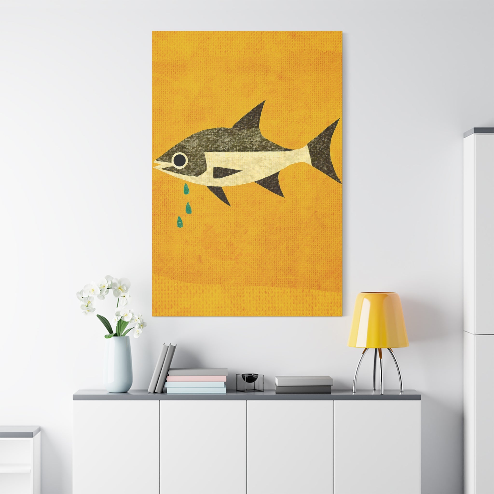 Don't Cry Mod Abstract Fish Art Print - Matte Canvas, Stretched, 1.25"