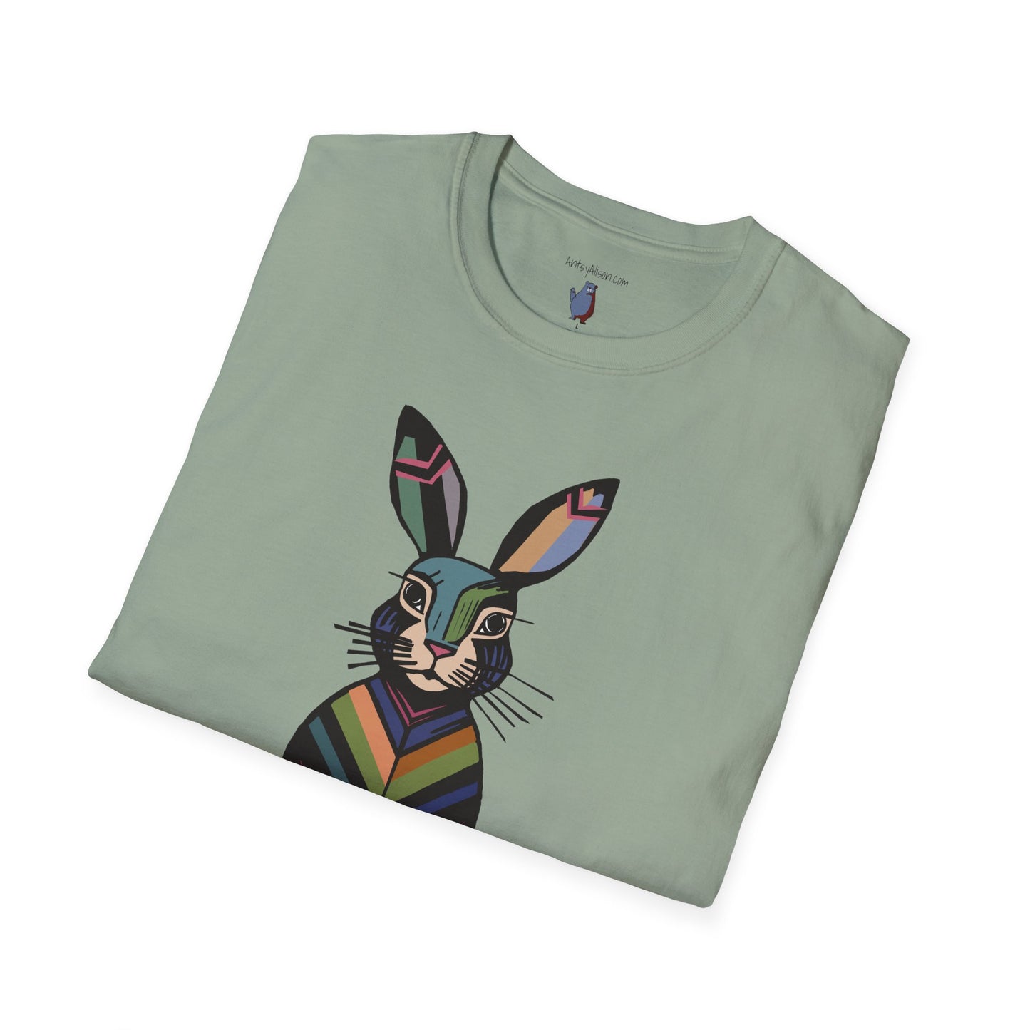 Striped Standing Bunny Rabbit - 100% Cotton T-Shirt