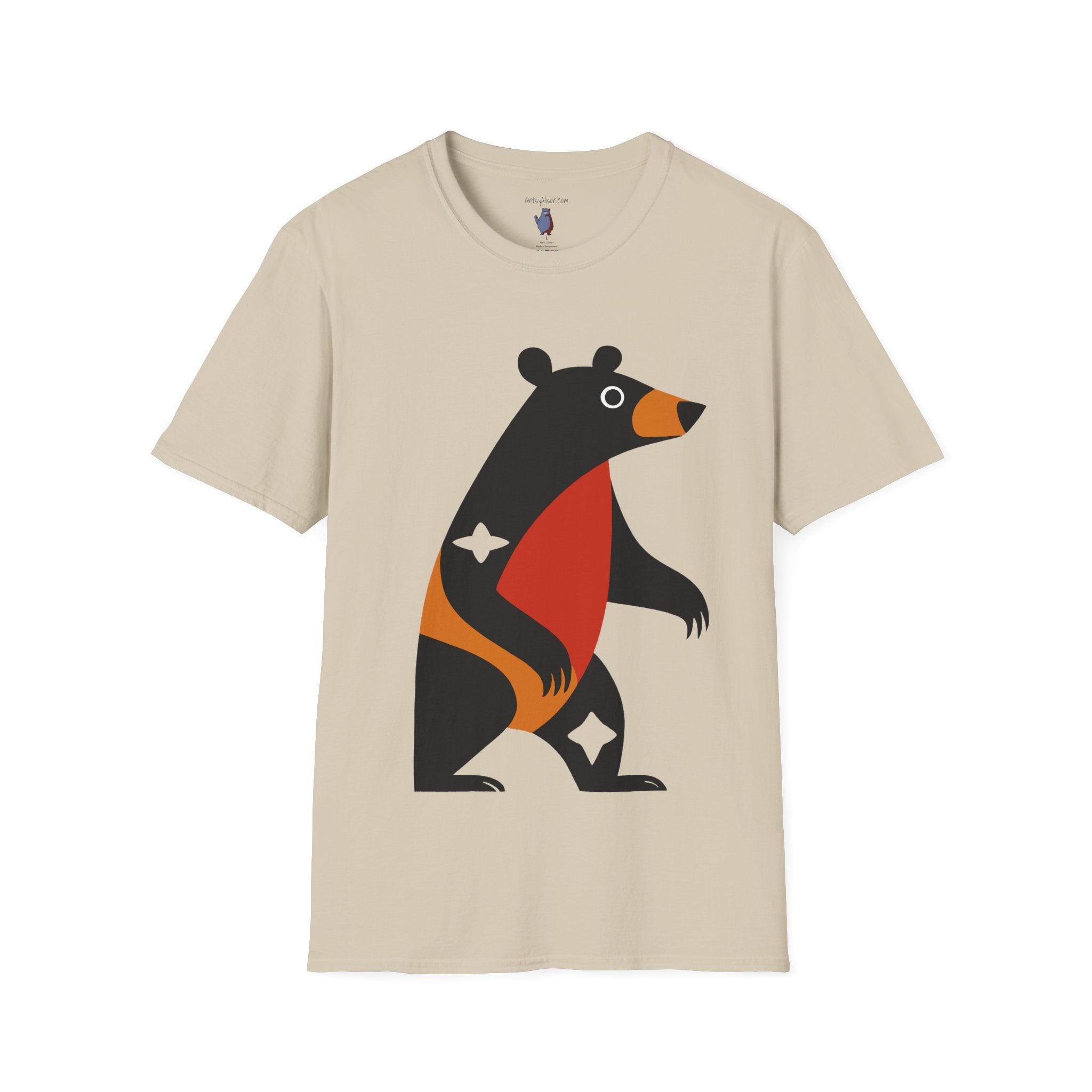 Mod Diamond Black Bear Graphic Art Tee - 100% Cotton T-Shirt