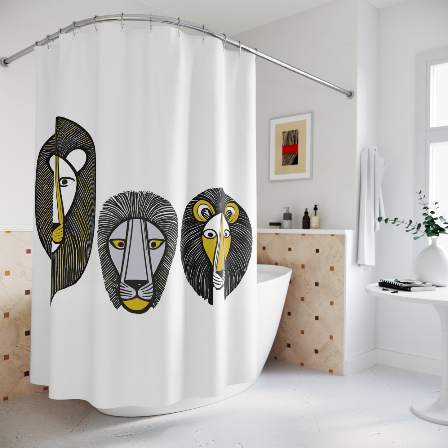 MOD MCM Inspired Lion Lions Graphic Art Shower Curtain