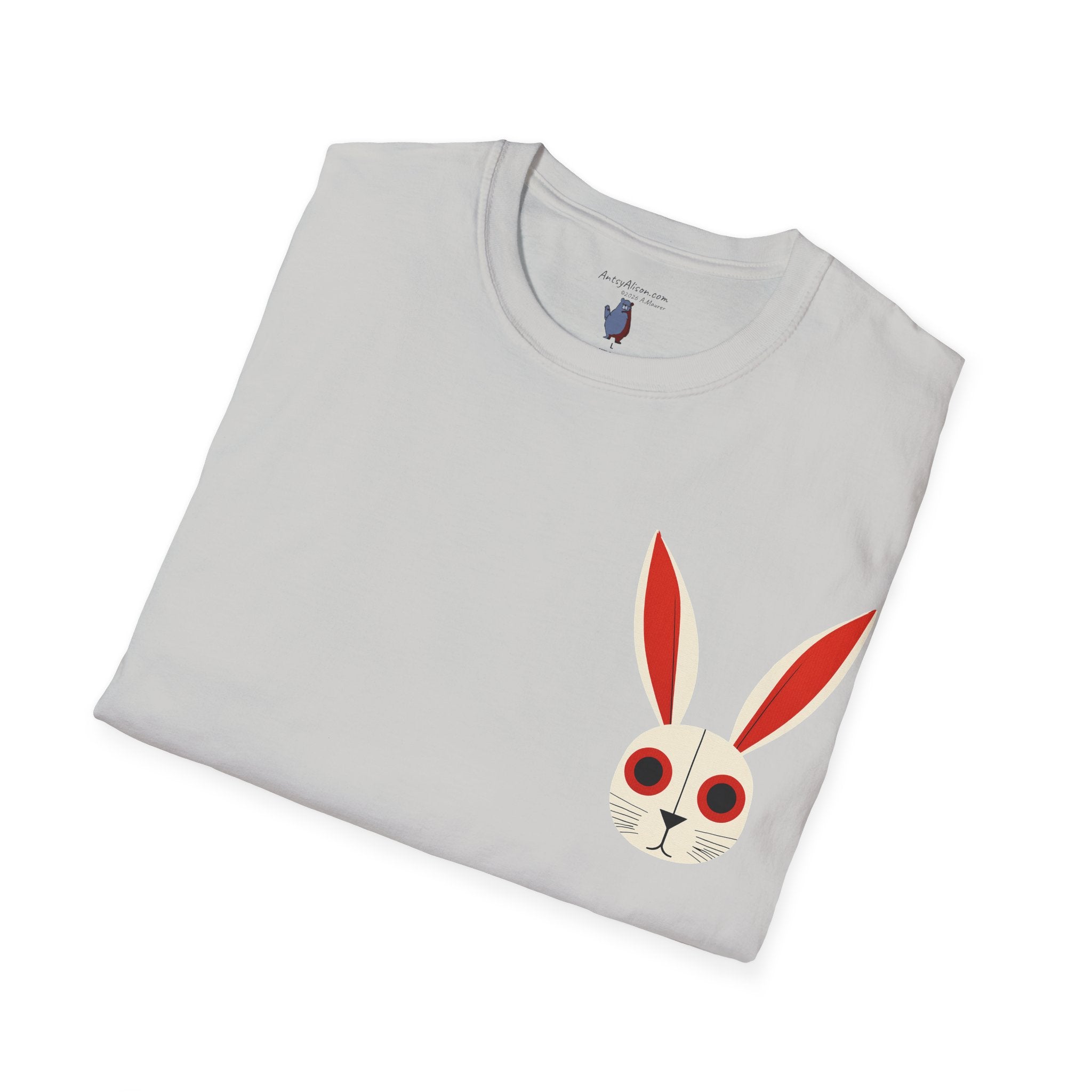 Midwest Modern Pop Iconic Bunny Head  - 100% Cotton Graphic Tee - animal lovers, bunny, rabbit, red, white