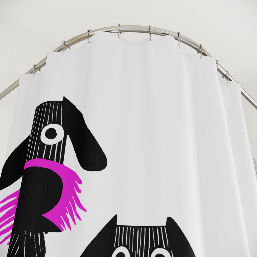 Retro Inspired Wide Eyed Dogs Shower Curtain Pink Gradient