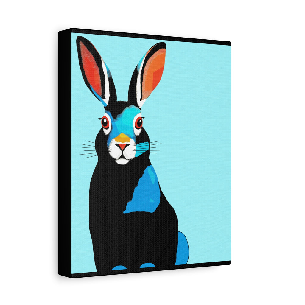 Modern Blue and Black Bunny Rabbit Portrait - Matte Canvas, Stretched, 1.25"