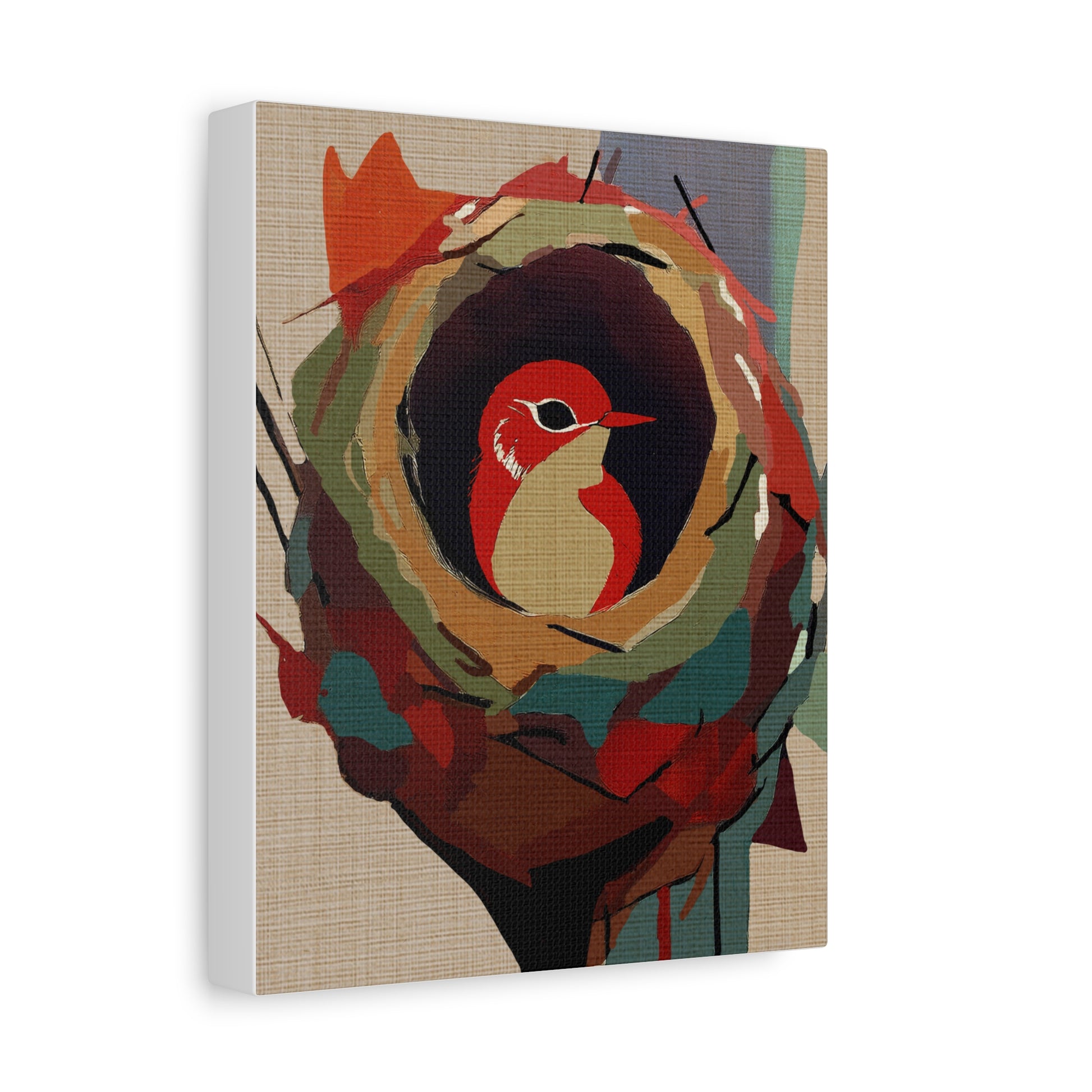 Midwest Mod Songbird with Nest Art Print  - Matte Canvas, Stretched, 1.25"