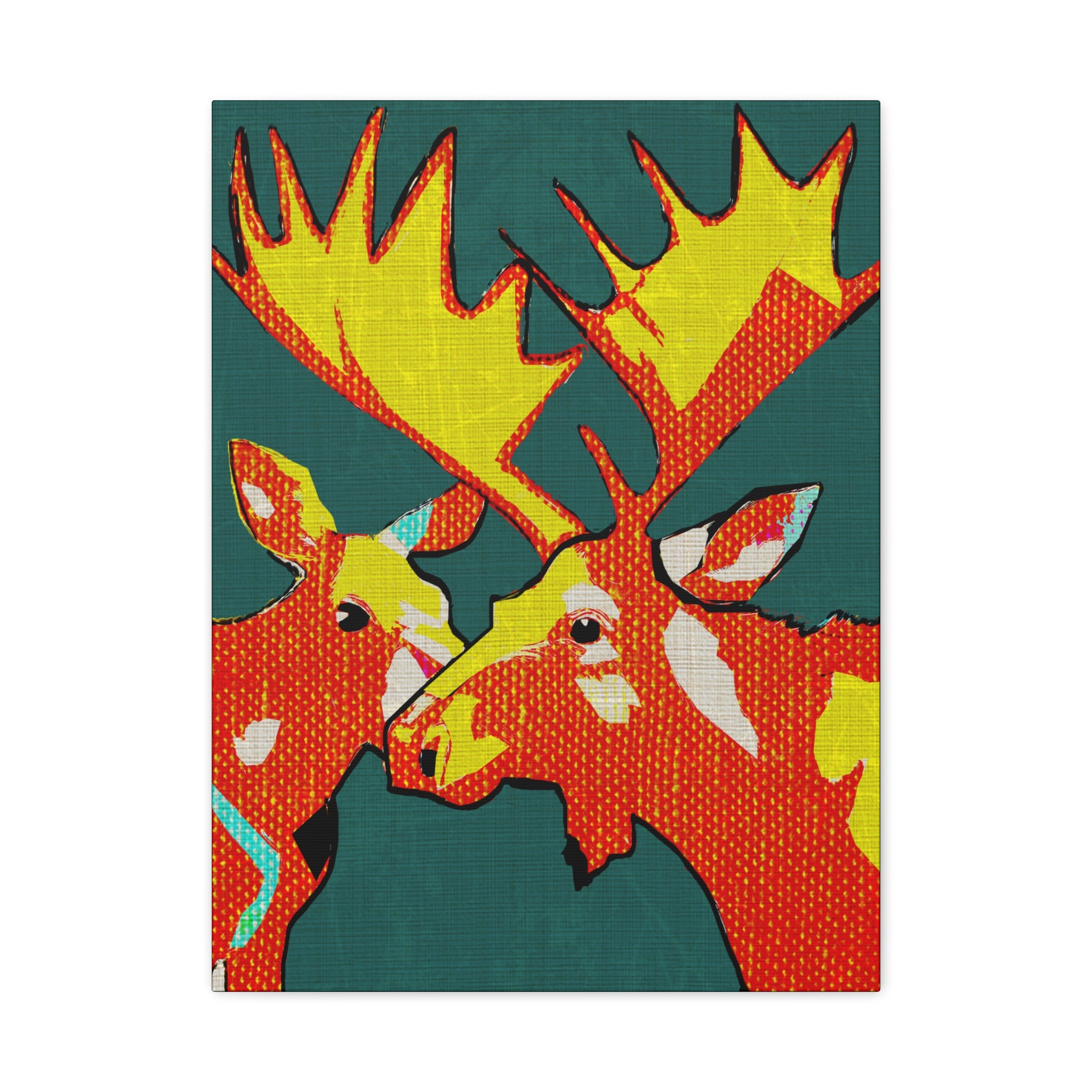 Midwest Mod Moose Pair Pop Art Winter Print- Matte Canvas, Stretched, 1.25", holiday decor, winter, moose