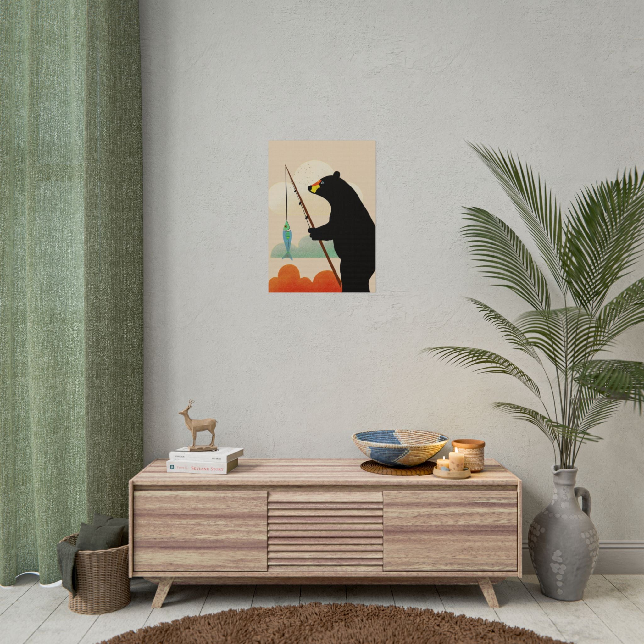 Fishing Bear with Catch Art Print Rolled Poster | Fishing, Bears