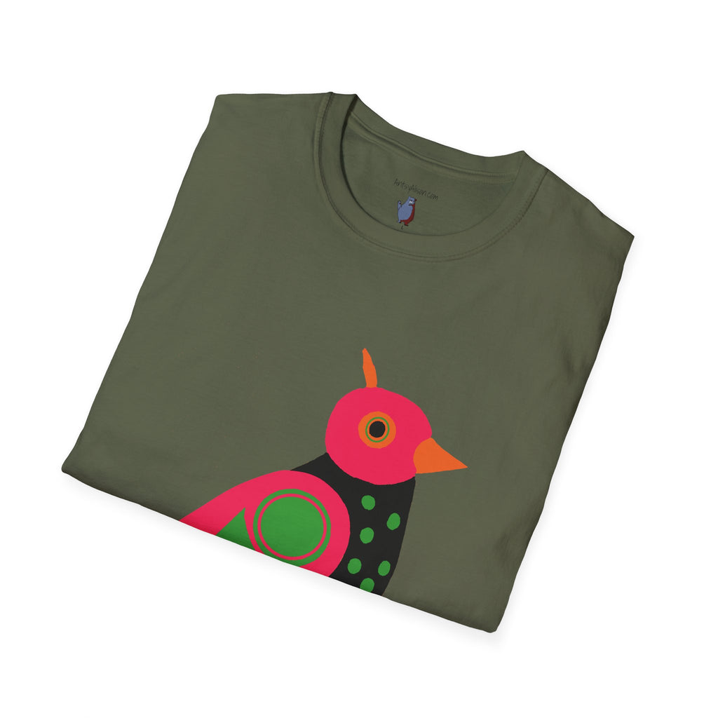 Midwest Modern Serious Pink & Black Bird Art Tee - 100% Cotton T-Shirt
