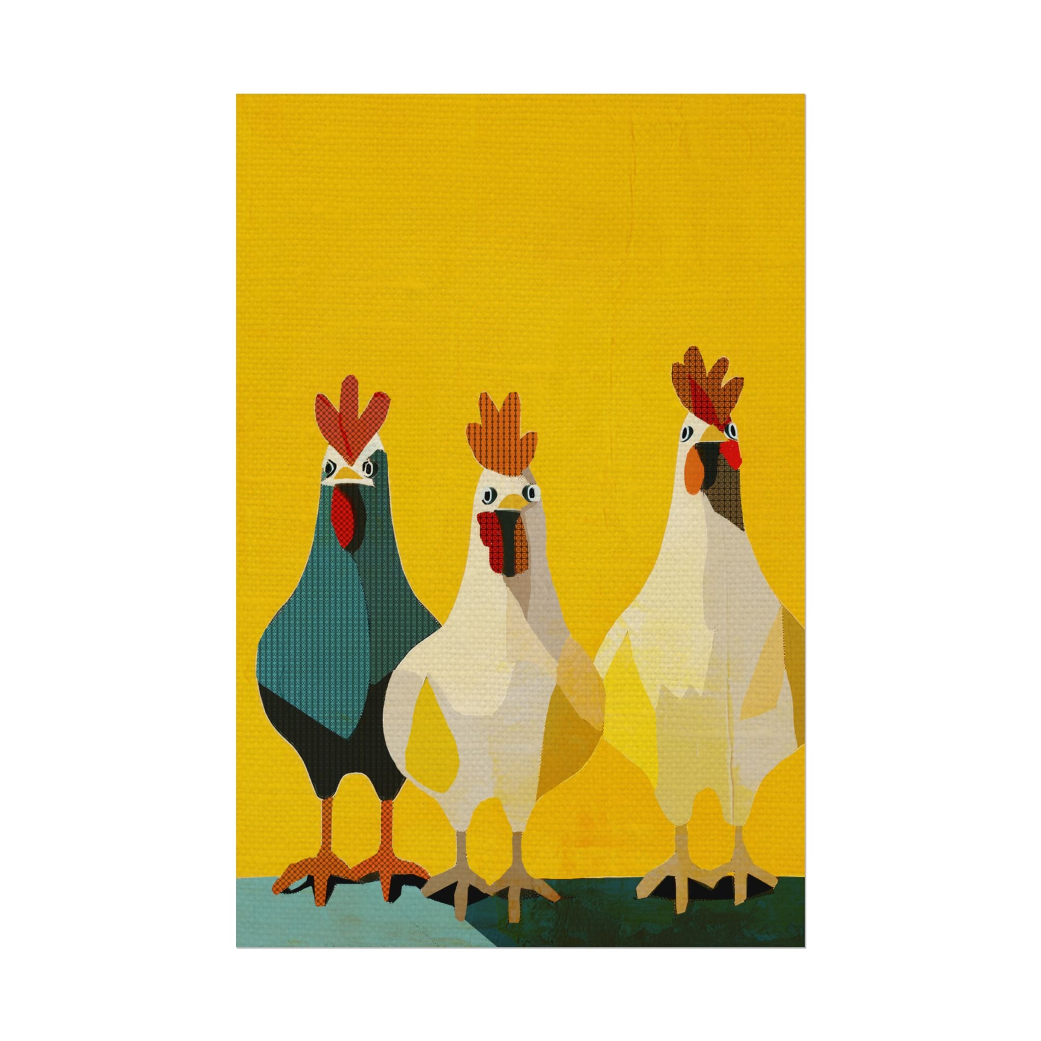 Midwest Modern Pop Art Chicken Trio Two Print Rolled Poster | Farmhouse Wall Art, Rustic Decor, Animal Print, Kitchen Decor, Gift For Chicken Lovers