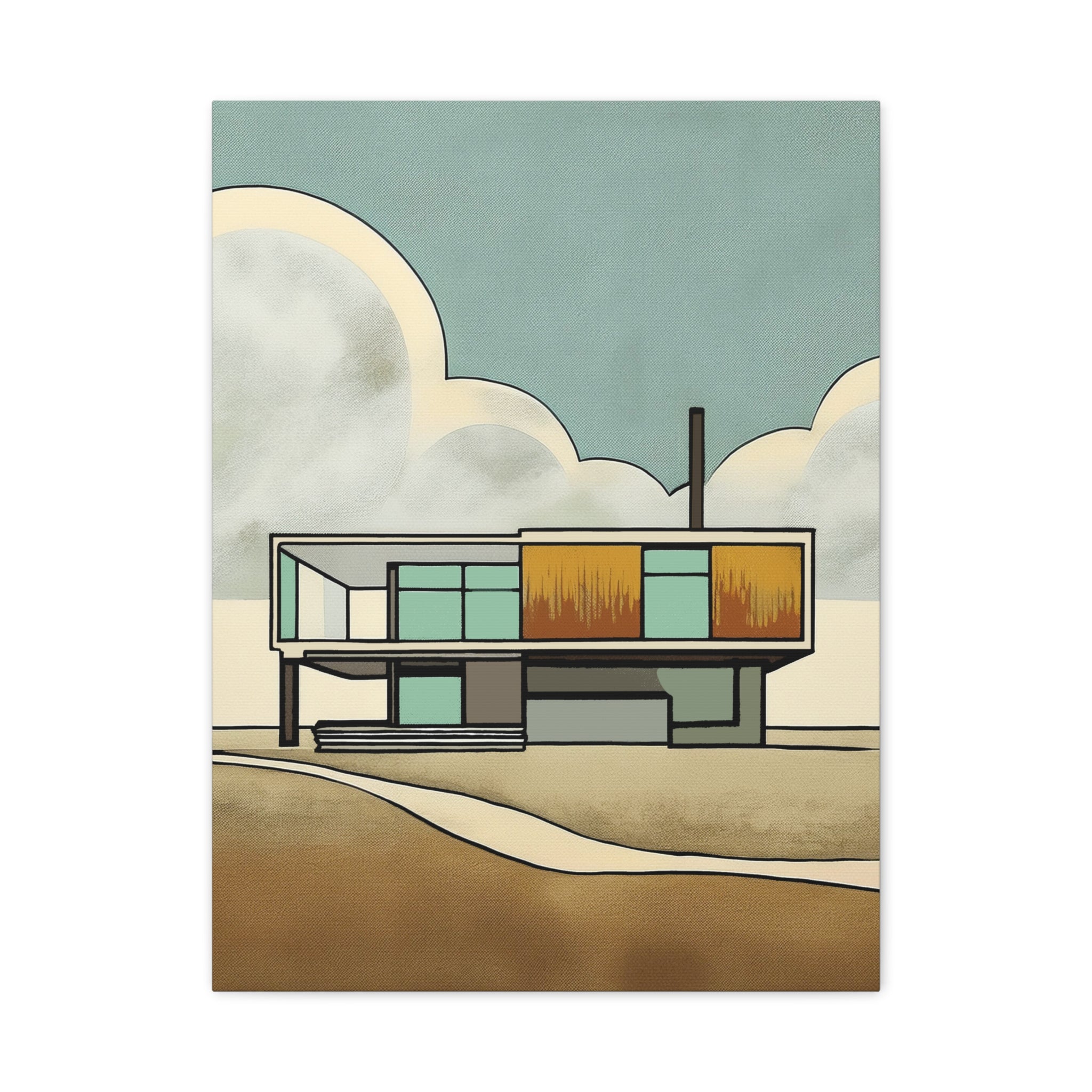 Mid Century Modern House on the Prairie - Matte Canvas, Stretched, 1.25"