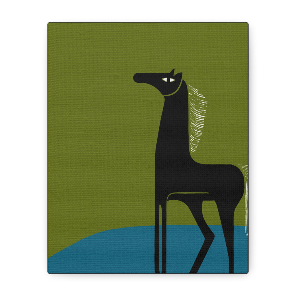 Midwest Modern Abstract Folk Art Black Horse Art - Matte Canvas, Stretched, 1.25" -  home decor, wall art, folk art, horse