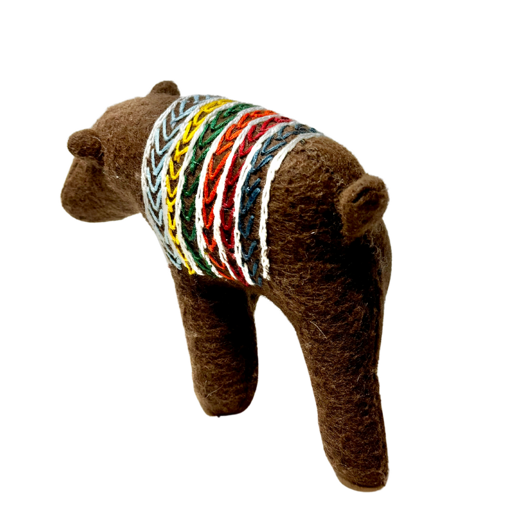 One of a Kind Striped Bear Soft Art Textile Plush Decor