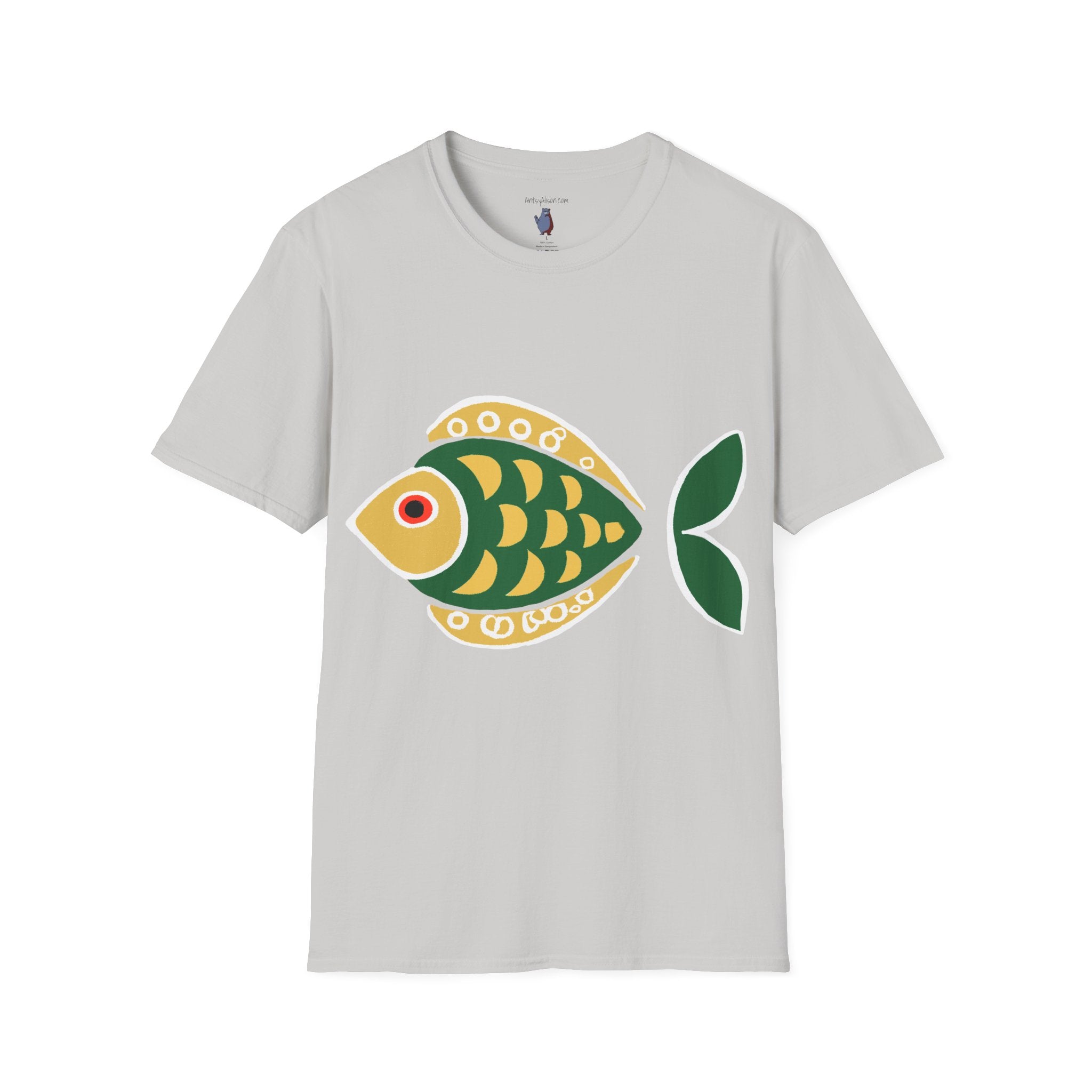 Retro Fish Graphic Art Tee - 100% Cotton T-Shirt