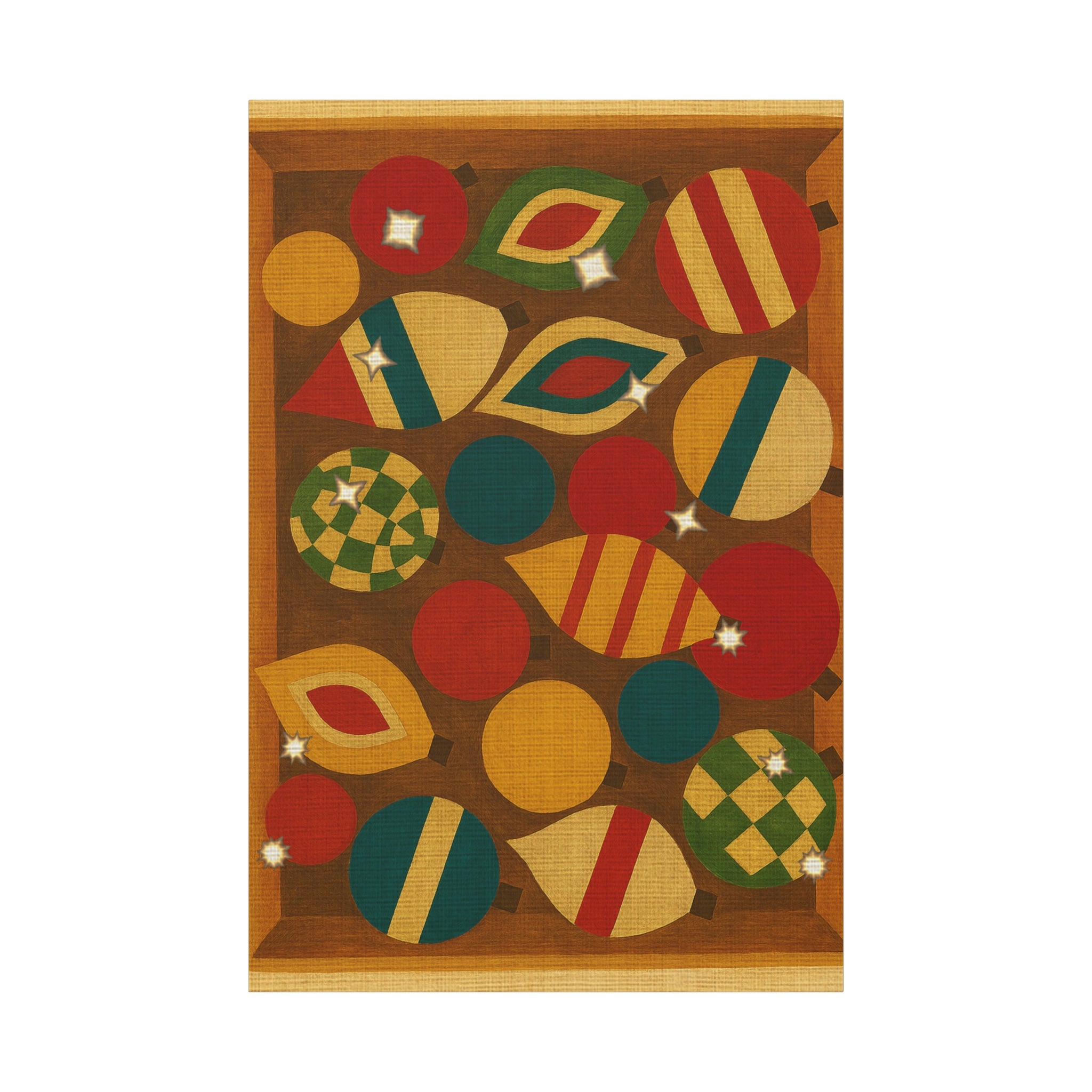 Midwest Mod Seasonal Christmas Art Print -Vintage Glass Box of Ornaments - Matte Canvas, Stretched, 1.25"