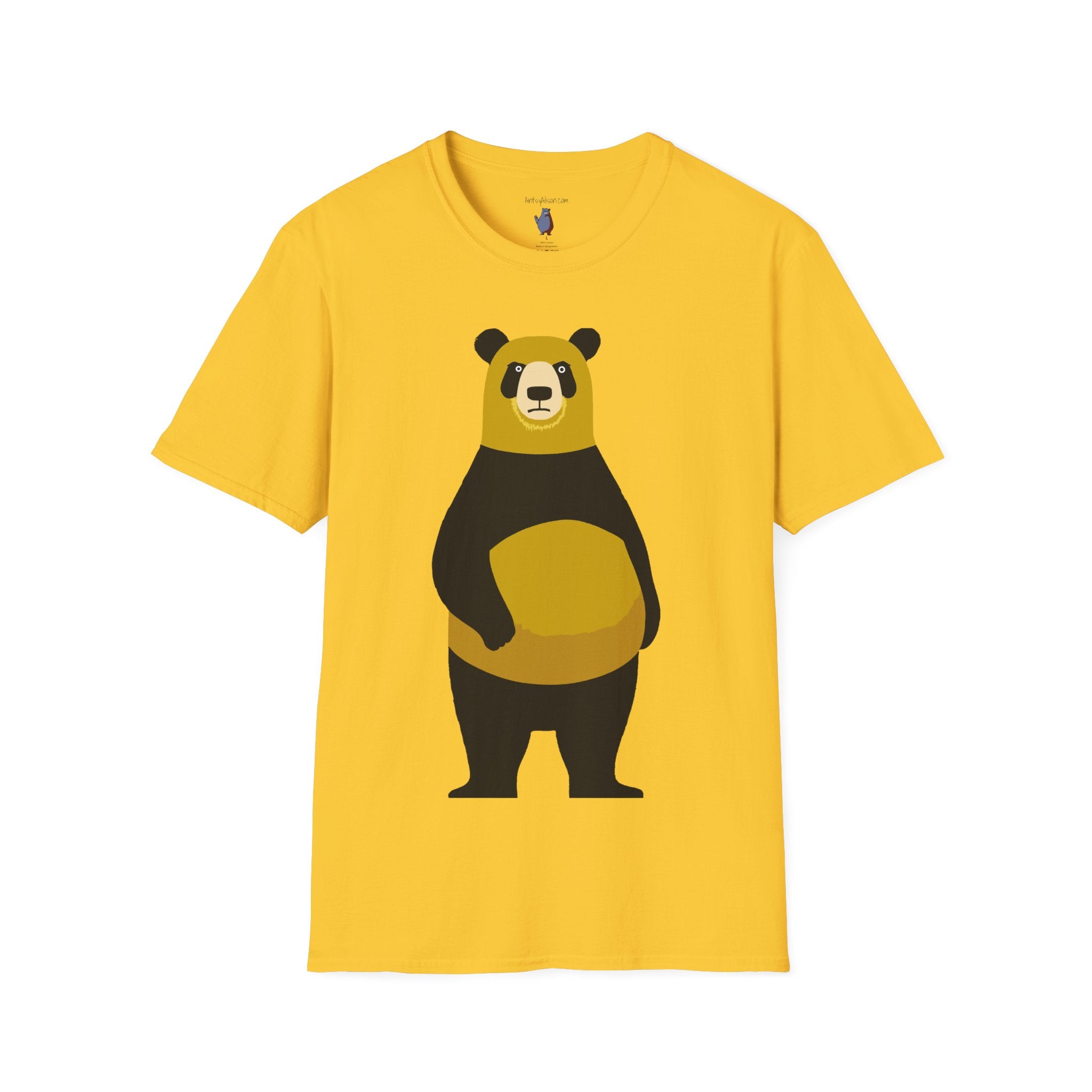 Yellow and Black Bear Number 5 Graphic Art - 100% Cotton T-Shirt