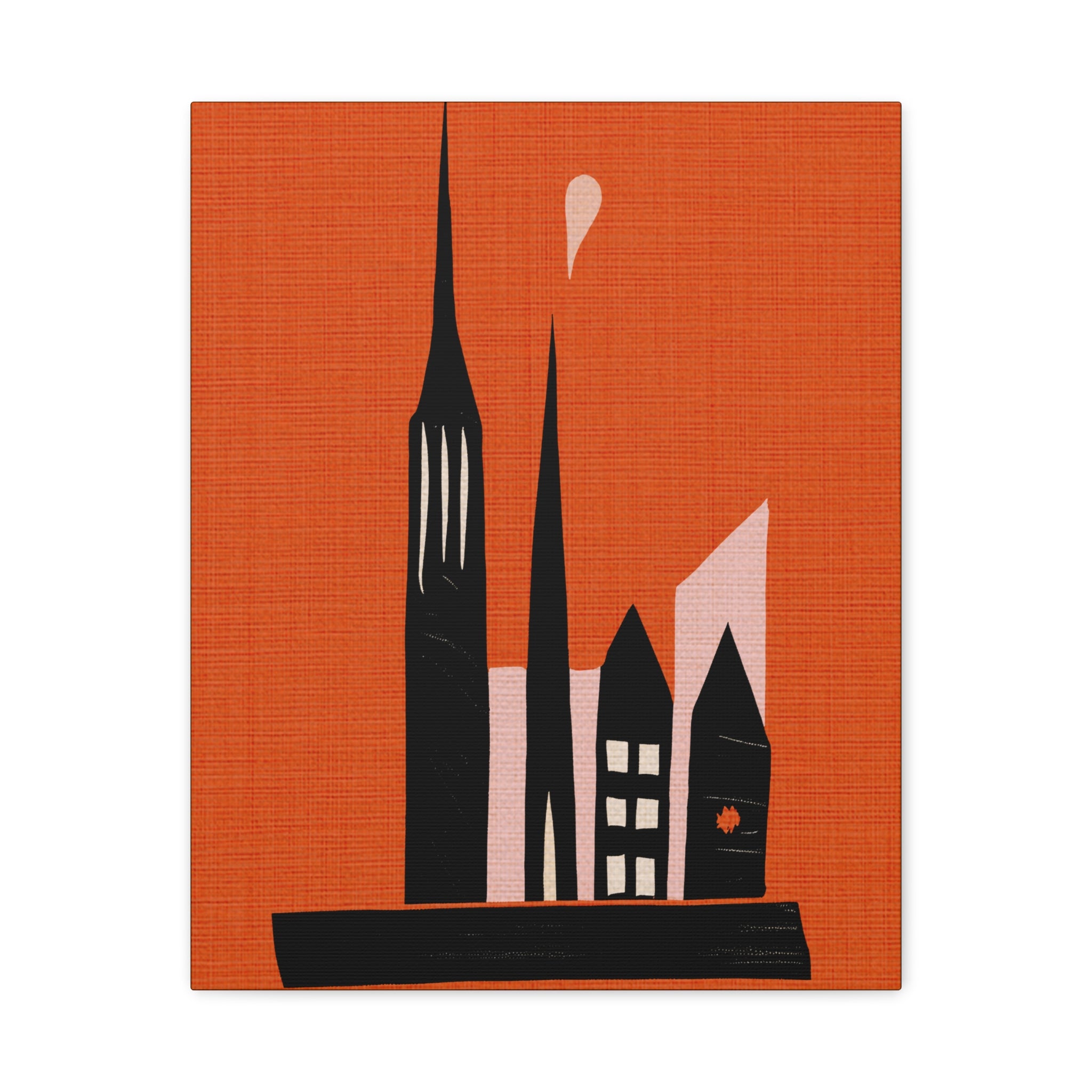 Midwest Modern Small Town Skyline in Orange - Matte Canvas, Stretched, 1.25"