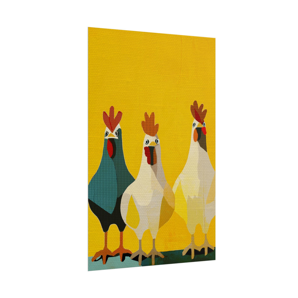Midwest Modern Pop Art Chicken Trio Two Print Rolled Poster | Farmhouse Wall Art, Rustic Decor, Animal Print, Kitchen Decor, Gift For Chicken Lovers