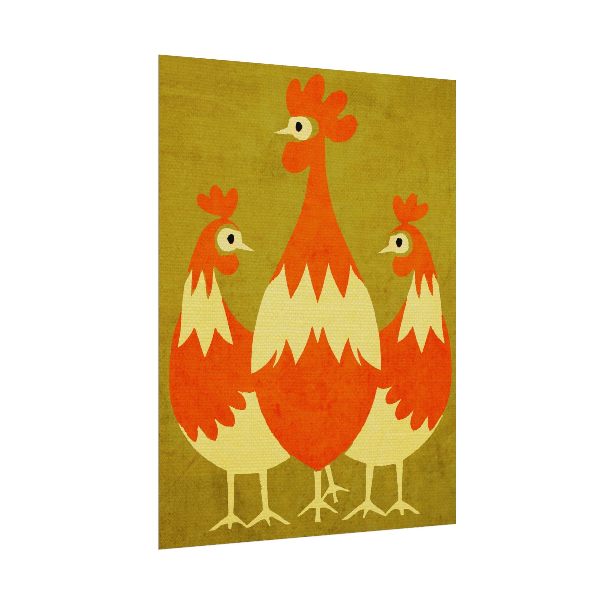 Midwest Modern Pop Art Chicken Trio Print Rolled Poster | Farmhouse Wall Art, Rustic Decor, Animal Print, Kitchen Decor, Gift For Chicken Lovers