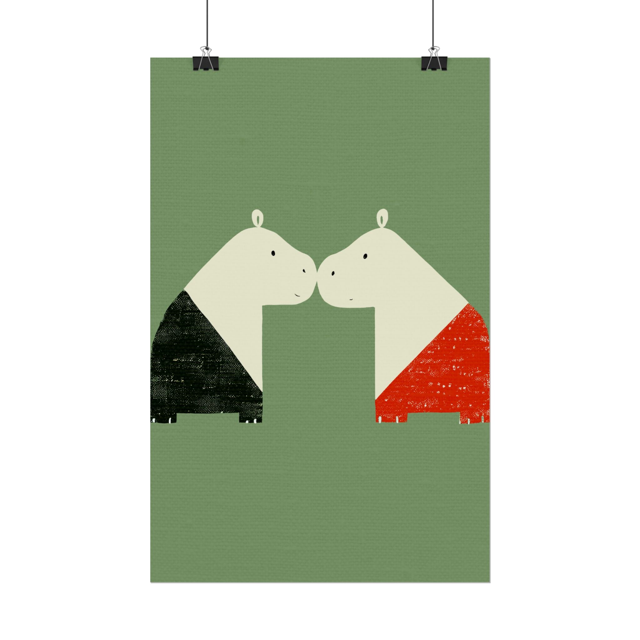 Animal Love Print Hippos Only Rolled Poster - Animals, Hippo, Valentines Day, Nature, Love