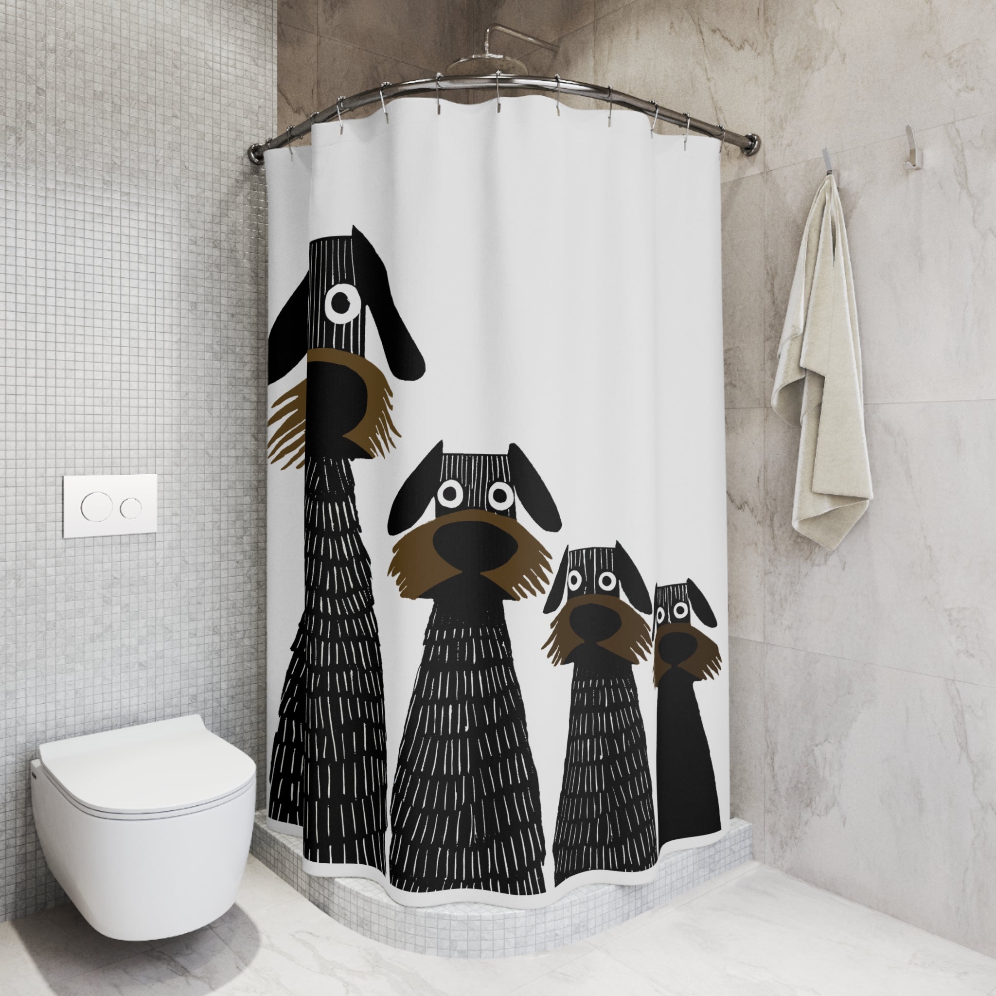 Retro Inspired Wide Eyed Dogs Shower Curtain Brown Gradient