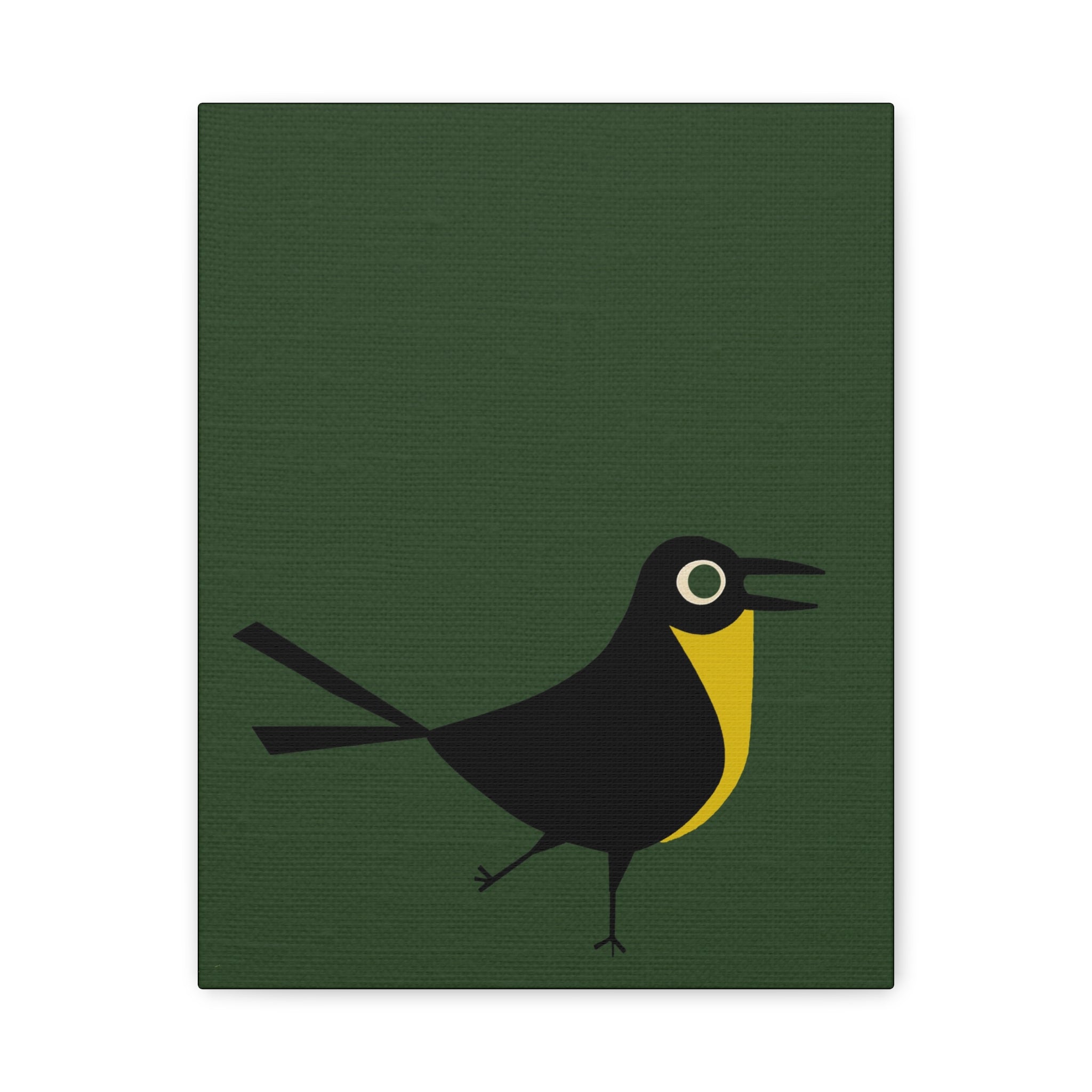 Midwest Modern Happy Bird Print - Matte Canvas, Stretched, 1.25" - wall decor, fun art, modern, simple, graphic, bird, green, happy