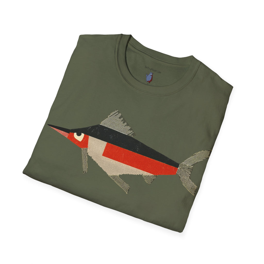 Mod Mad Swordfish Fish Graphic Art Tee - 100% Cotton T-Shirt
