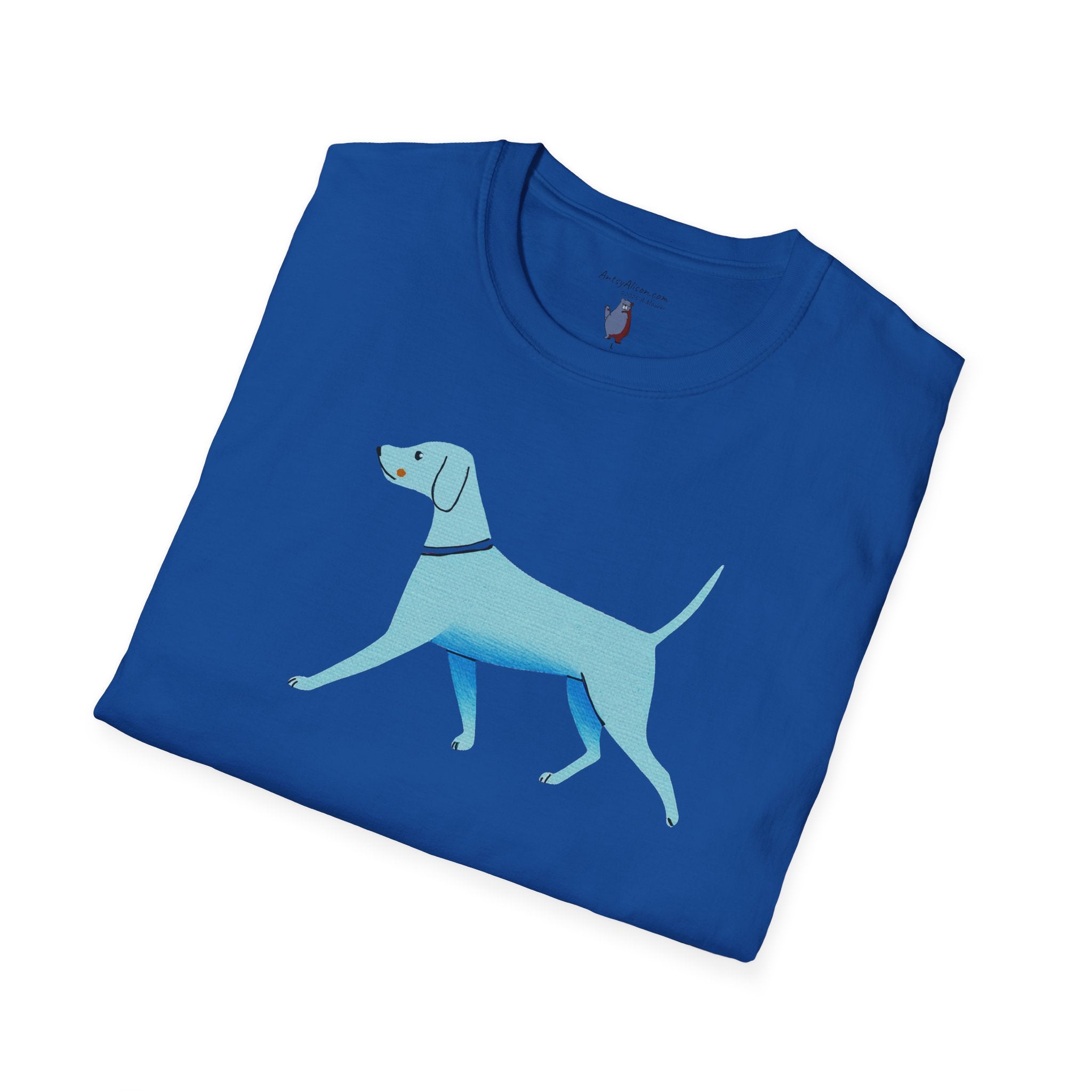Midwest Modern Walking Blue Dog - 100% Cotton Graphic Tee - animal lovers, dogs, canines, blue