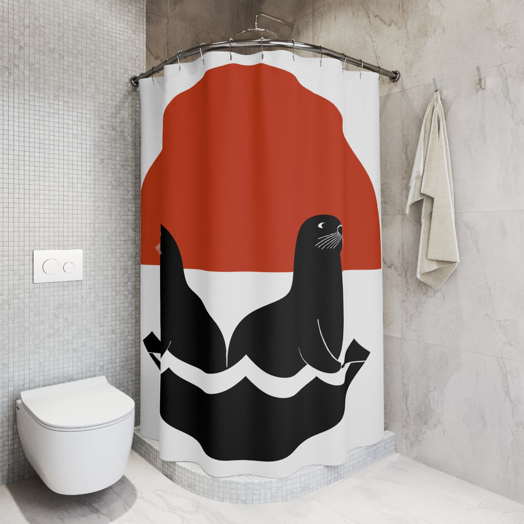 Two Seals at Sea Vibrant Bold Graphic Shower Curtain