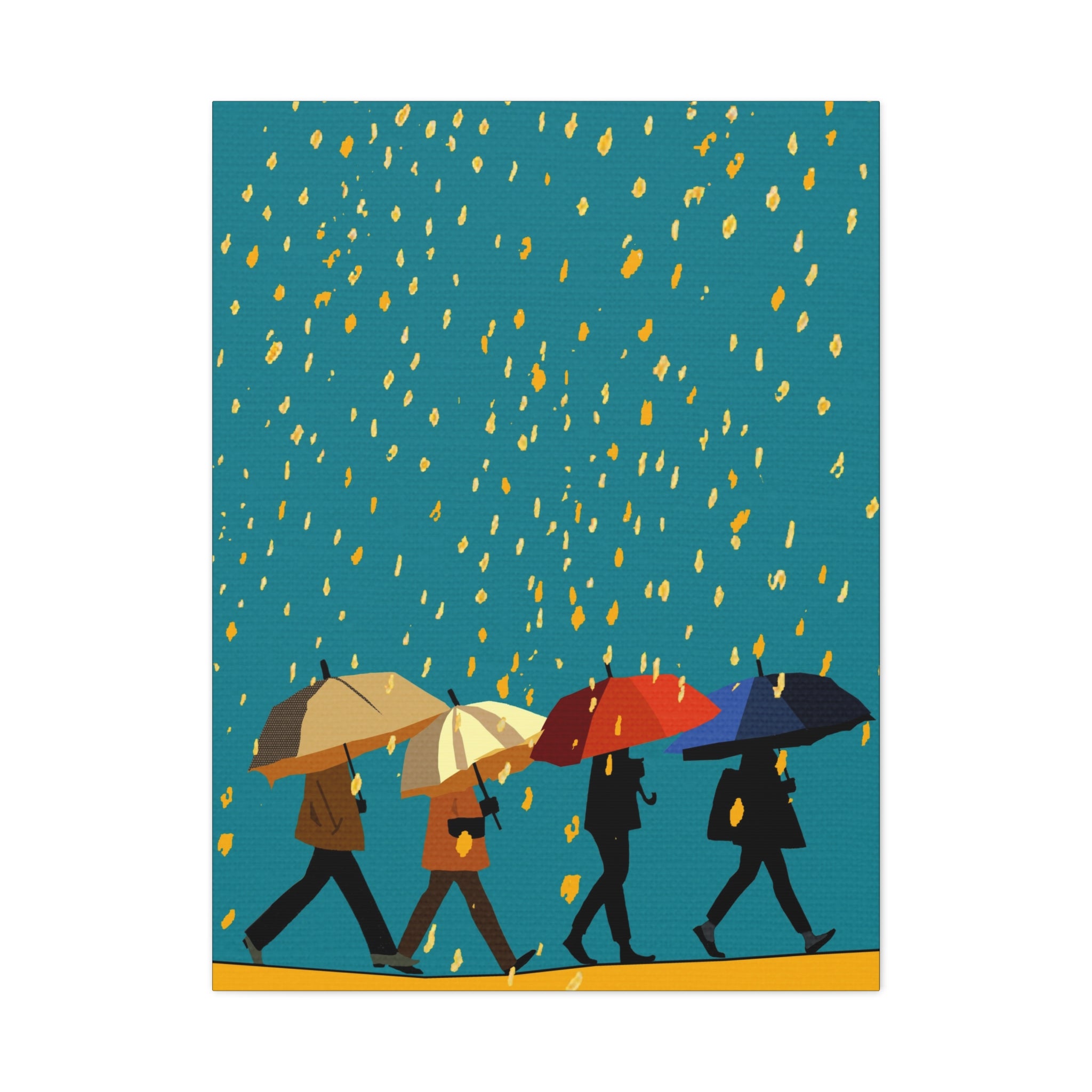 Modern Rainy Day on the Move Art Print - Matte Canvas, Stretched, 1.25" -  home decor, wall art, rain, umbrella