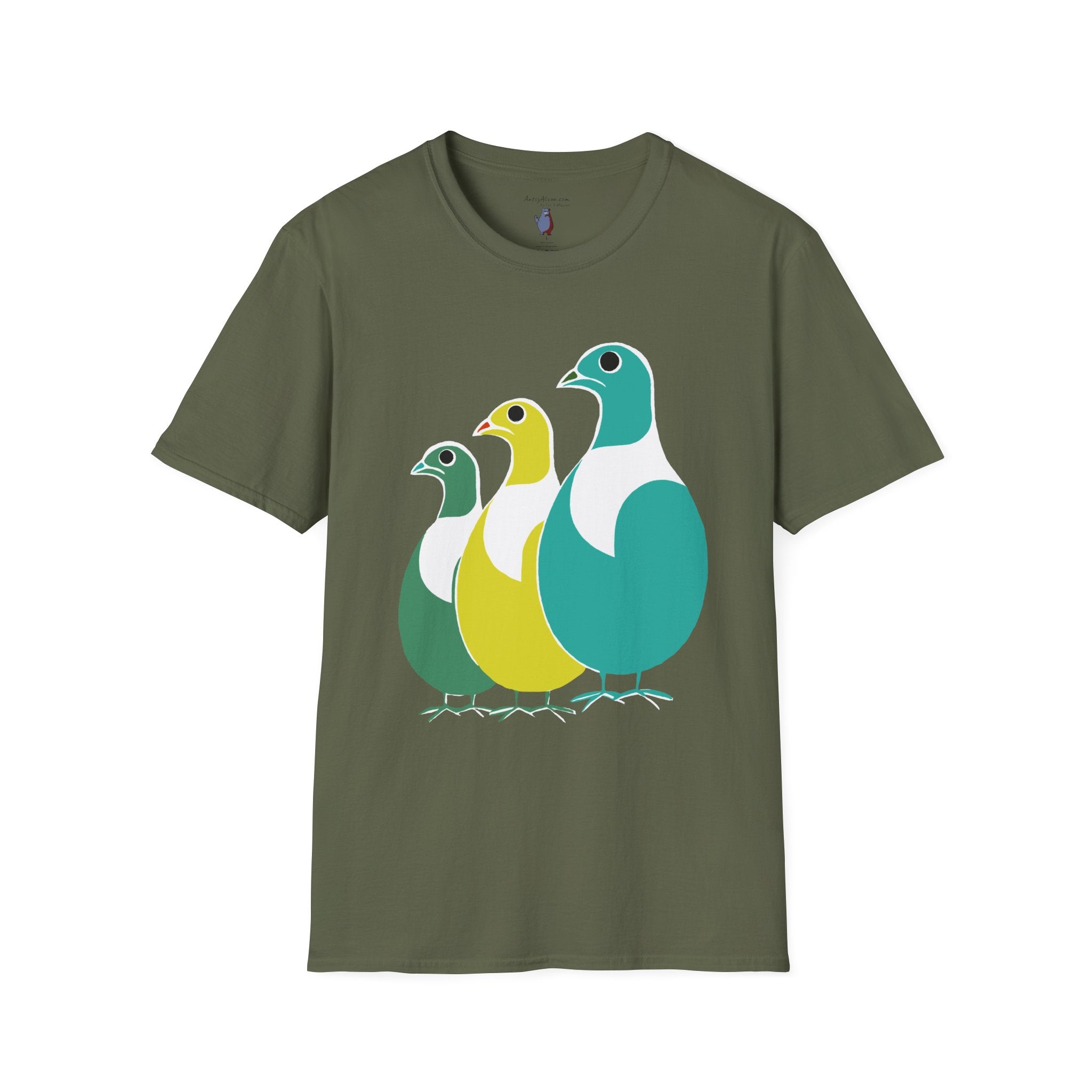 Midwest Modern Pop Art Partridge Trio in Blues - 100% Cotton Graphic Tee - animal lovers, cute, partridge, bird
