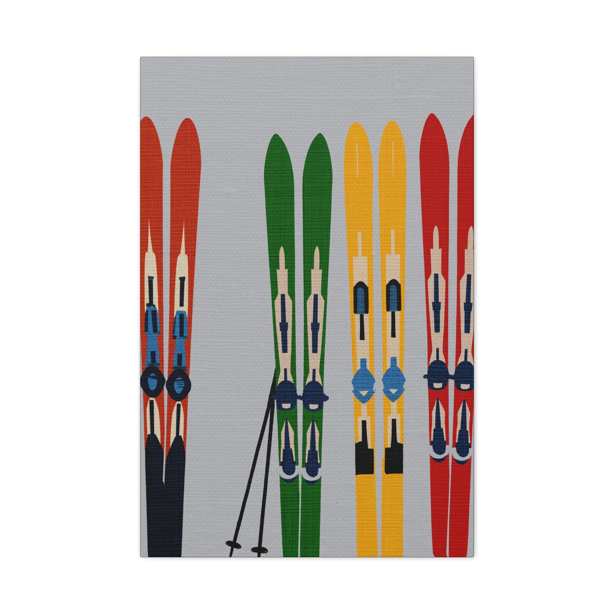 Midwest Mod Seasonal Winter Art Print Skis on Display - Matte Canvas, Stretched, 1.25"
