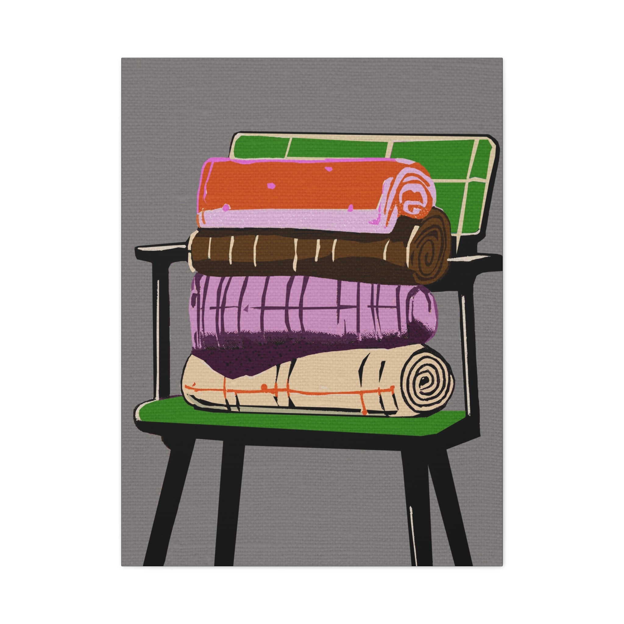 Modern MCM Green Chair Art Print - Matte Canvas, Stretched, 1.25" -  home decor, wall art, mod chair, blankets