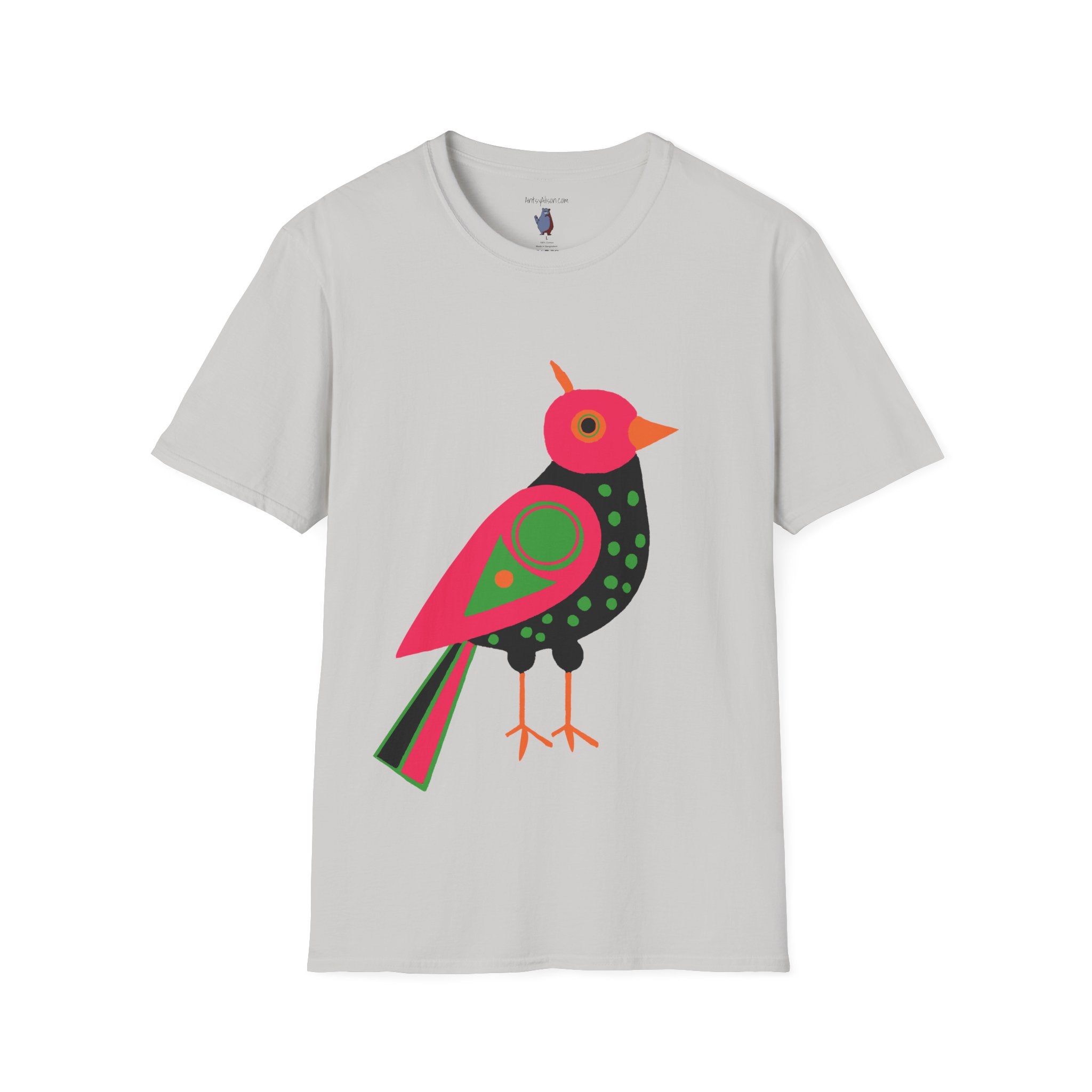 Midwest Modern Serious Pink & Black Bird Art Tee - 100% Cotton T-Shirt