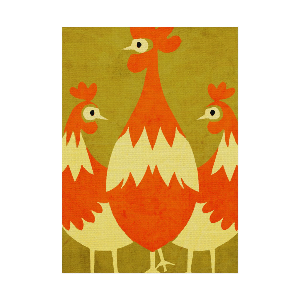 Midwest Modern Pop Art Chicken Trio Print Rolled Poster | Farmhouse Wall Art, Rustic Decor, Animal Print, Kitchen Decor, Gift For Chicken Lovers
