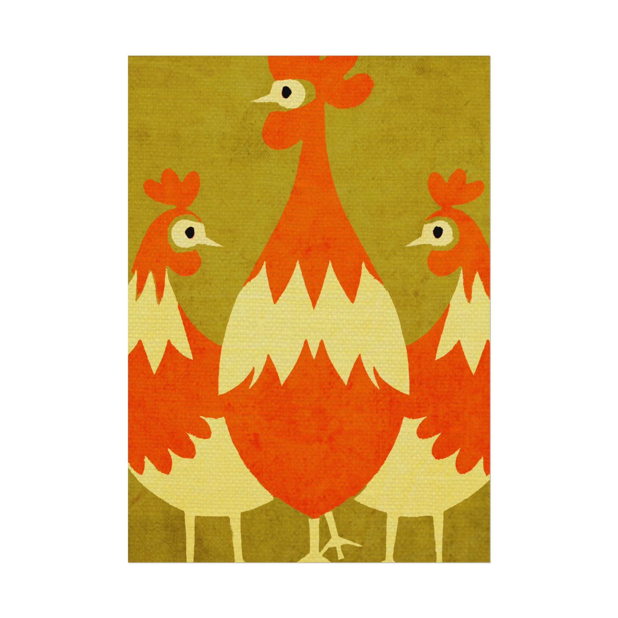 Midwest Modern Pop Art Chicken Trio Print Rolled Poster | Farmhouse Wall Art, Rustic Decor, Animal Print, Kitchen Decor, Gift For Chicken Lovers