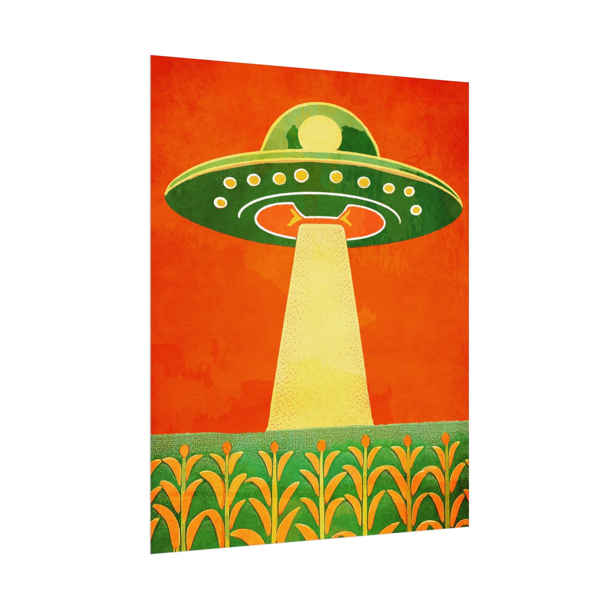 Midwest Modern UFO and Corn Art Print Rolled Poster | Wall Art, Midwest Mod, Prairie, UFO, UAP, Aliens, Cornfield, Martians
