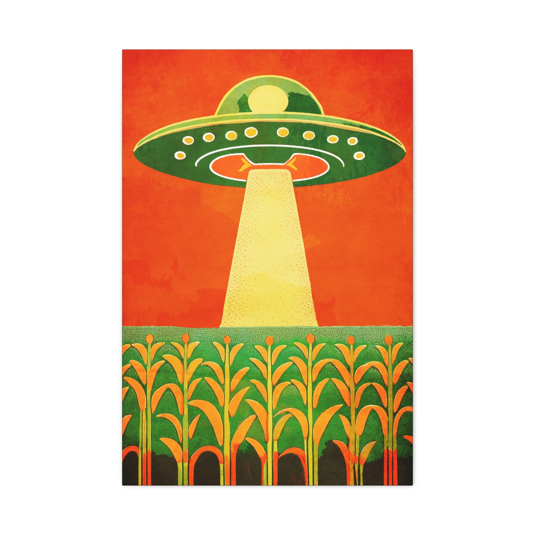 Midwest Modern UFO and Corn Art Print - Matte Canvas, Stretched, 1.25"