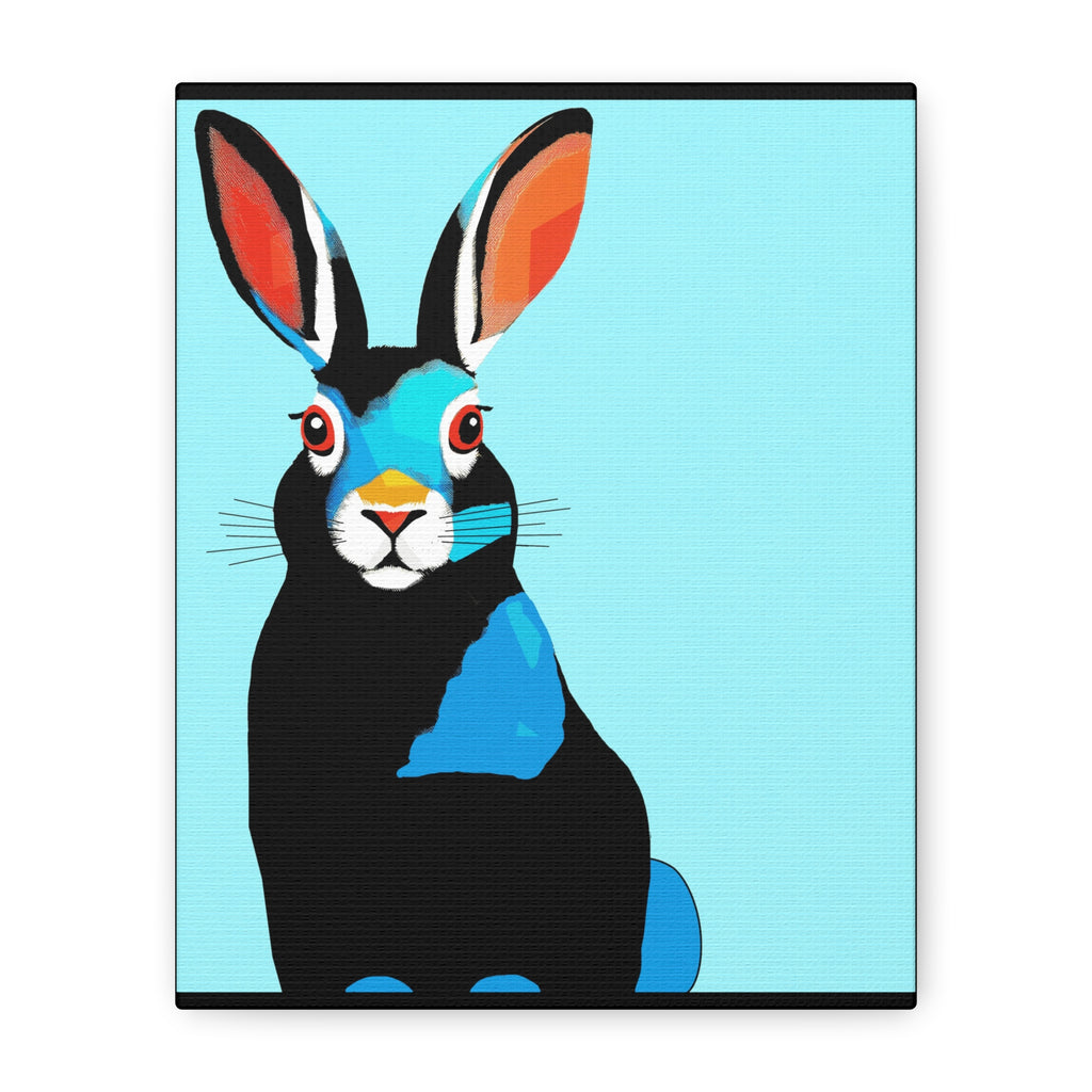 Modern Blue and Black Bunny Rabbit Portrait - Matte Canvas, Stretched, 1.25"