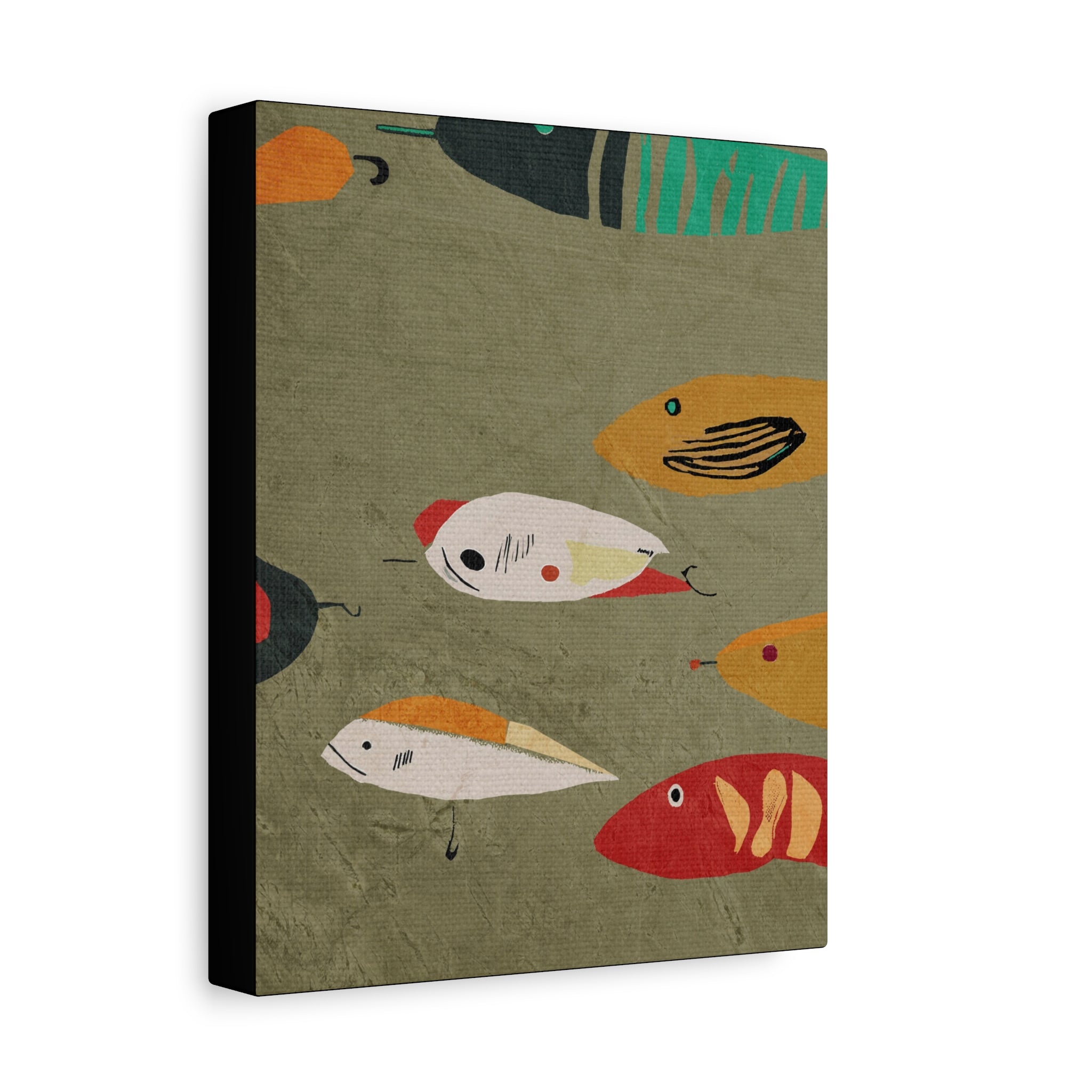 Vintage Fishing Lures #2 Cabin Pop Art Print - Matte Canvas, Stretched, 1.25" -  home decor, wall art, fishing, vintage, cabin, cottage, shabby