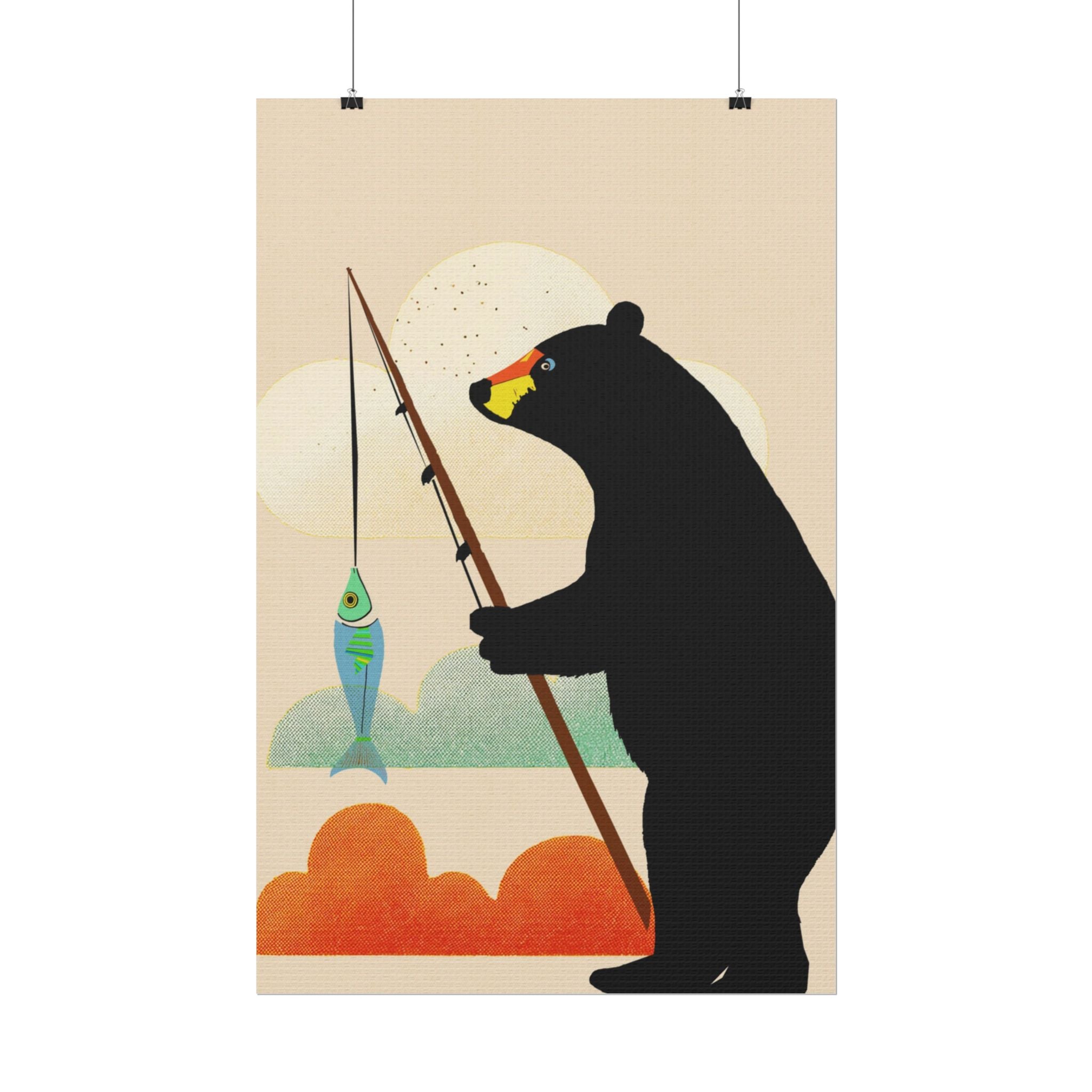 Fishing Bear with Catch Art Print Rolled Poster | Fishing, Bears