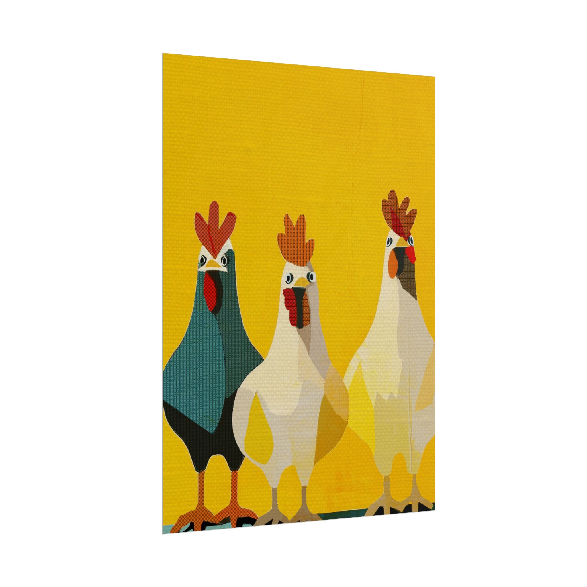 Midwest Modern Pop Art Chicken Trio Two Print Rolled Poster | Farmhouse Wall Art, Rustic Decor, Animal Print, Kitchen Decor, Gift For Chicken Lovers
