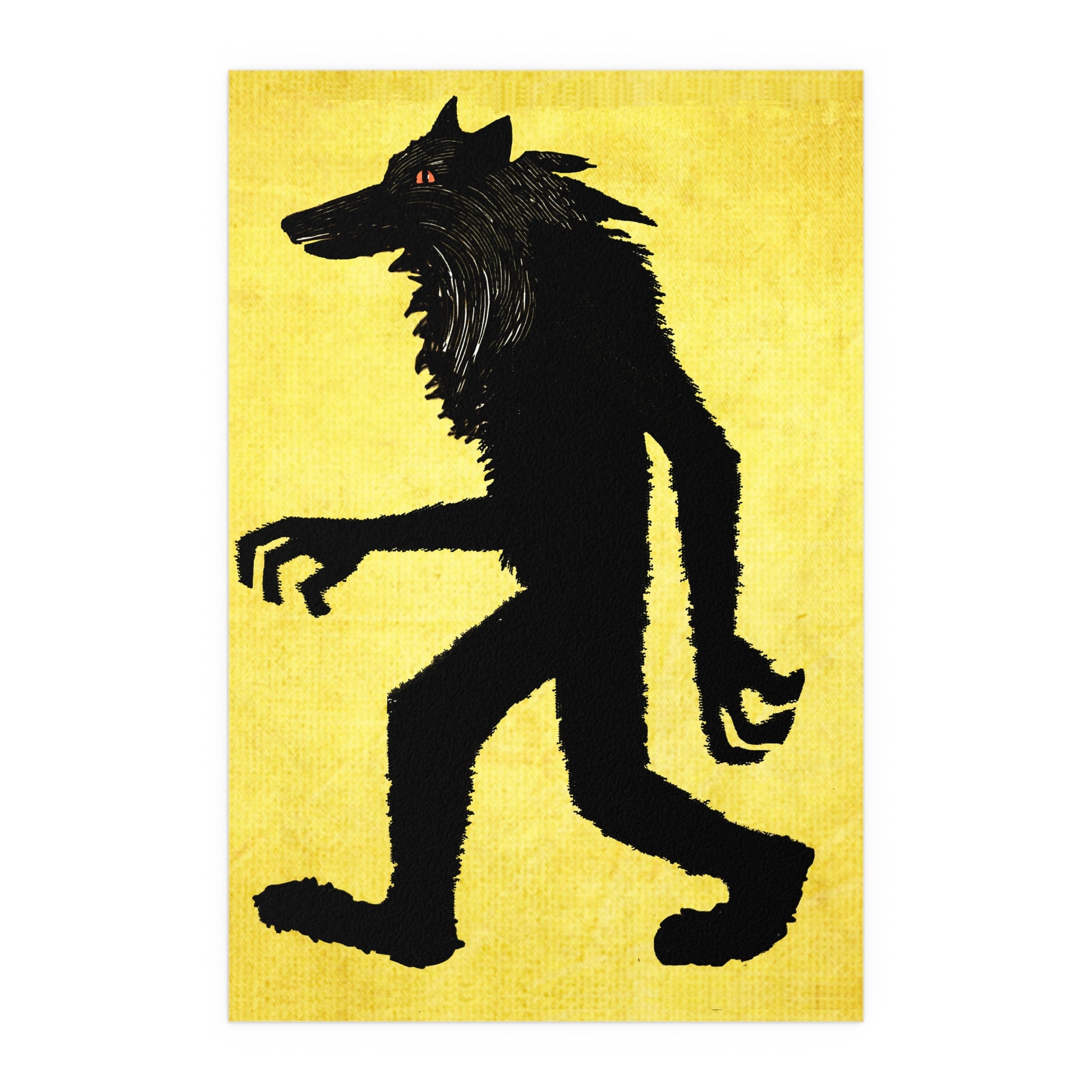 Midwest Mod Wolfman Werewolf in Yellow Seasonal Silk Poster, Indoor and Outdoor Decor, Unique Home Decor, Seasonal Decor, Halloween