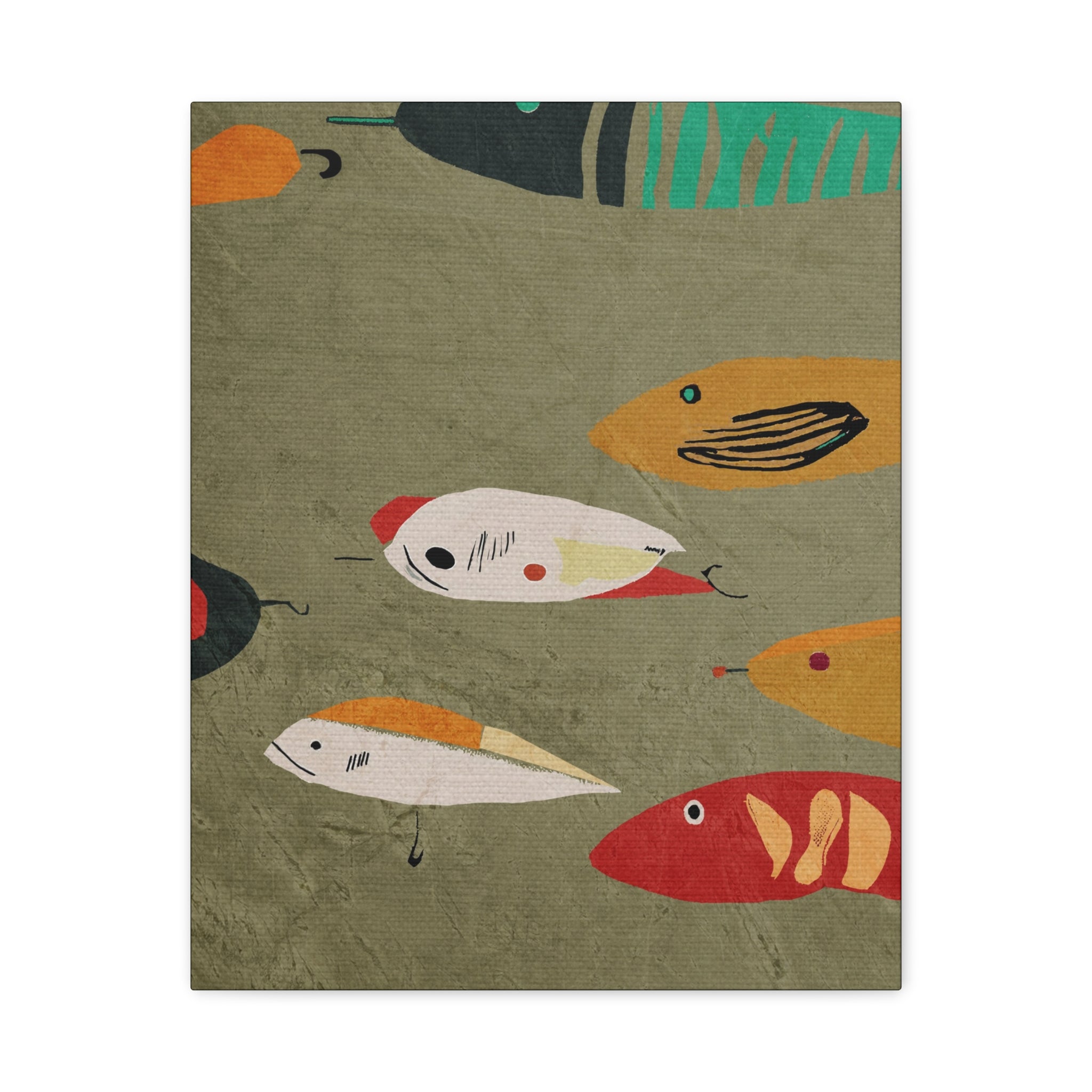 Vintage Fishing Lures #2 Cabin Pop Art Print - Matte Canvas, Stretched, 1.25" -  home decor, wall art, fishing, vintage, cabin, cottage, shabby